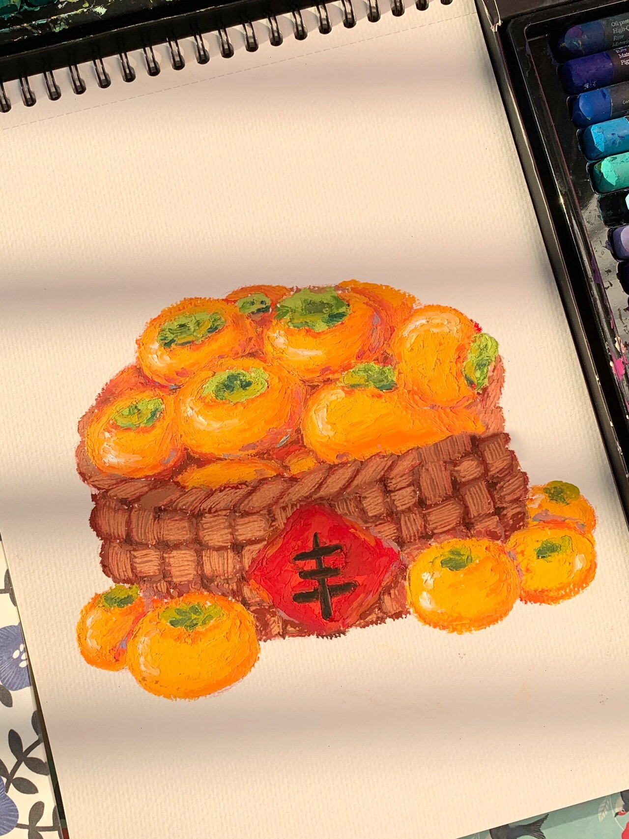 油画棒教程 | 柿子一箩筐 附步骤图 图二为10月份课程内容,咨询看这里