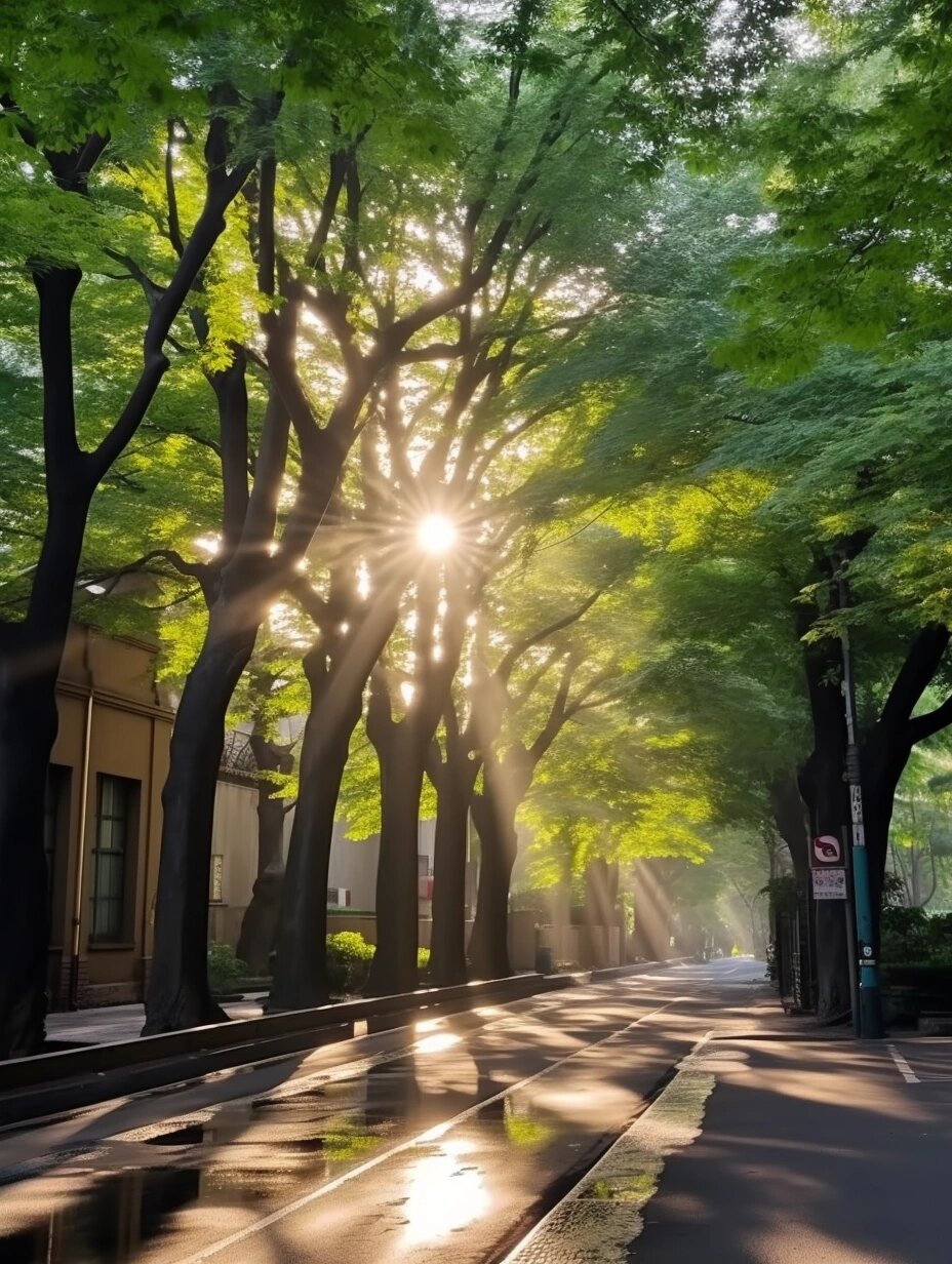 清晨,城市阳光 喜欢这种感觉清晨 看着阳光从树枝间 洒向这座城