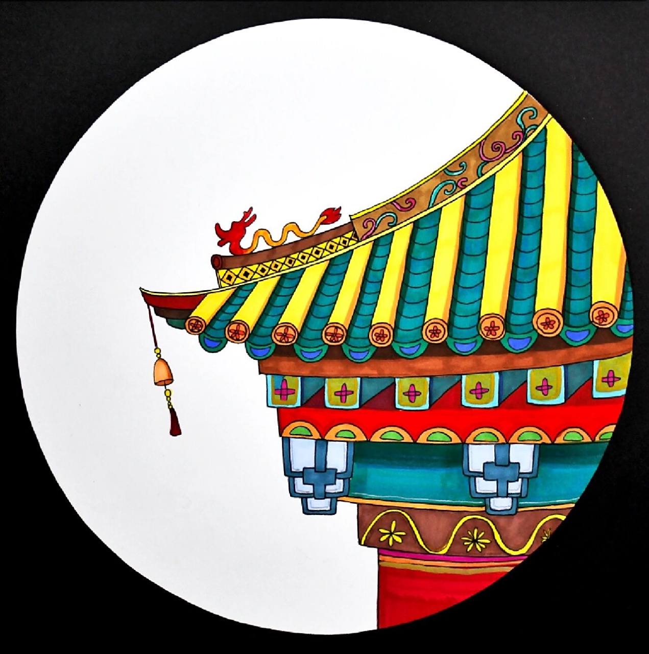 儿童画教程|古建筑屋顶上的艺术之飞檐 【教学重难点】  观察故宫飞檐