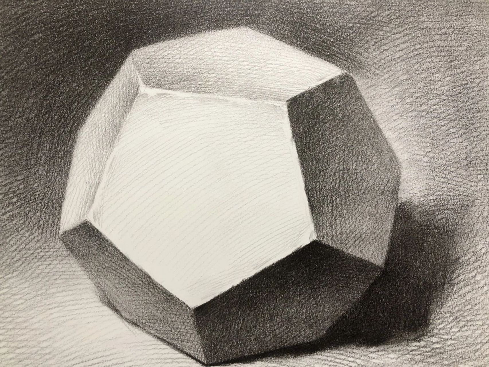 素描几何单体正五边形|详细作画步骤 一:确定上下左右四个基点,用直线