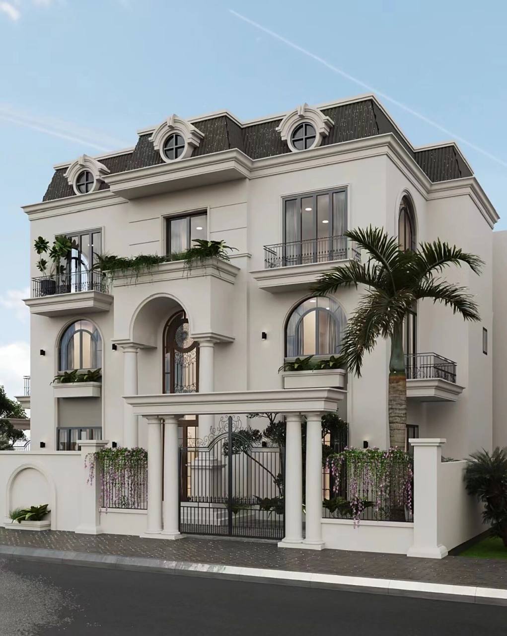 这款法式自建别墅外观高级大气7815 设计了经典的法式门廊和屋面