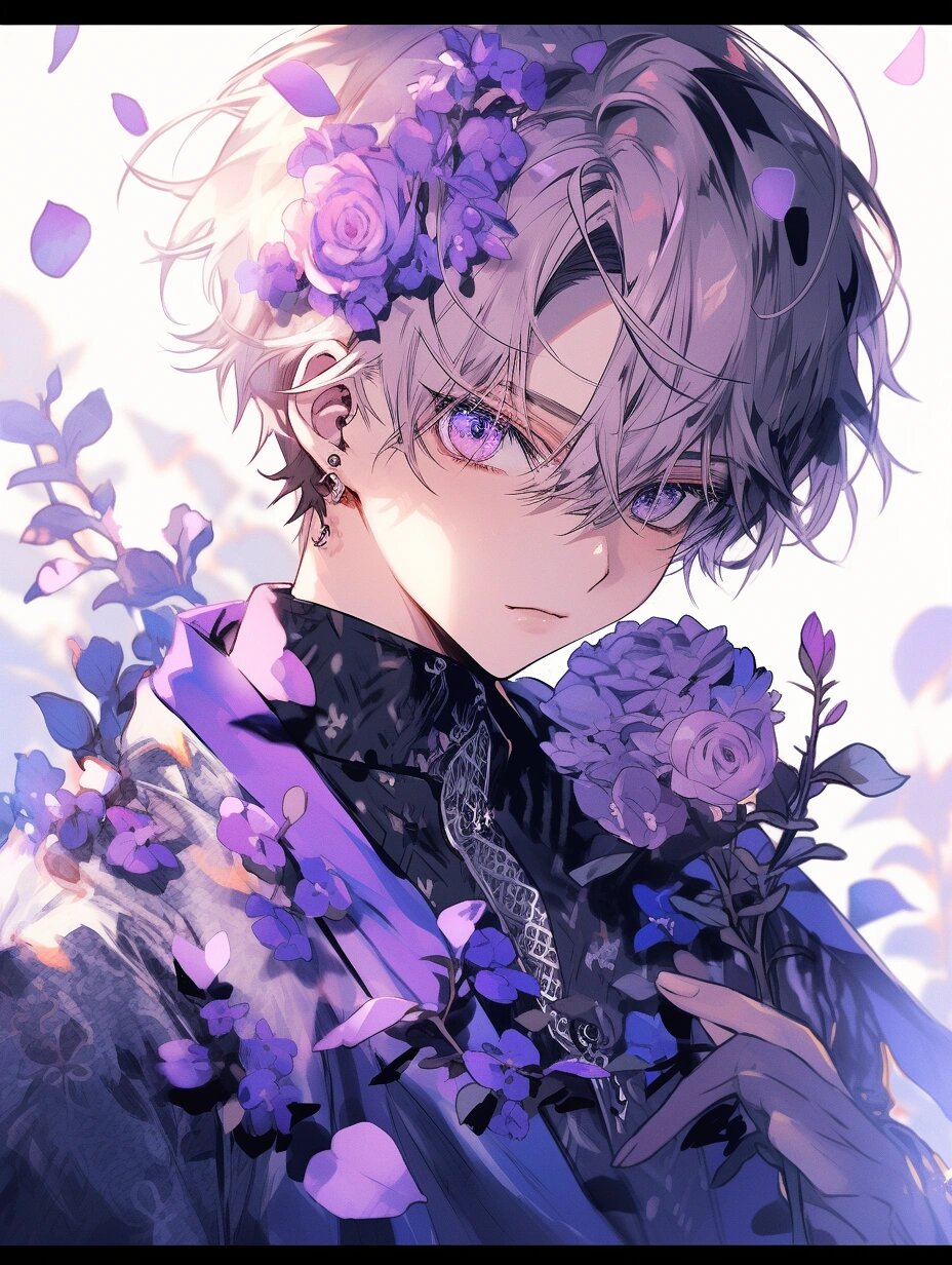 紫色系 | 忧郁 | 动漫男生头像壁纸插画素材