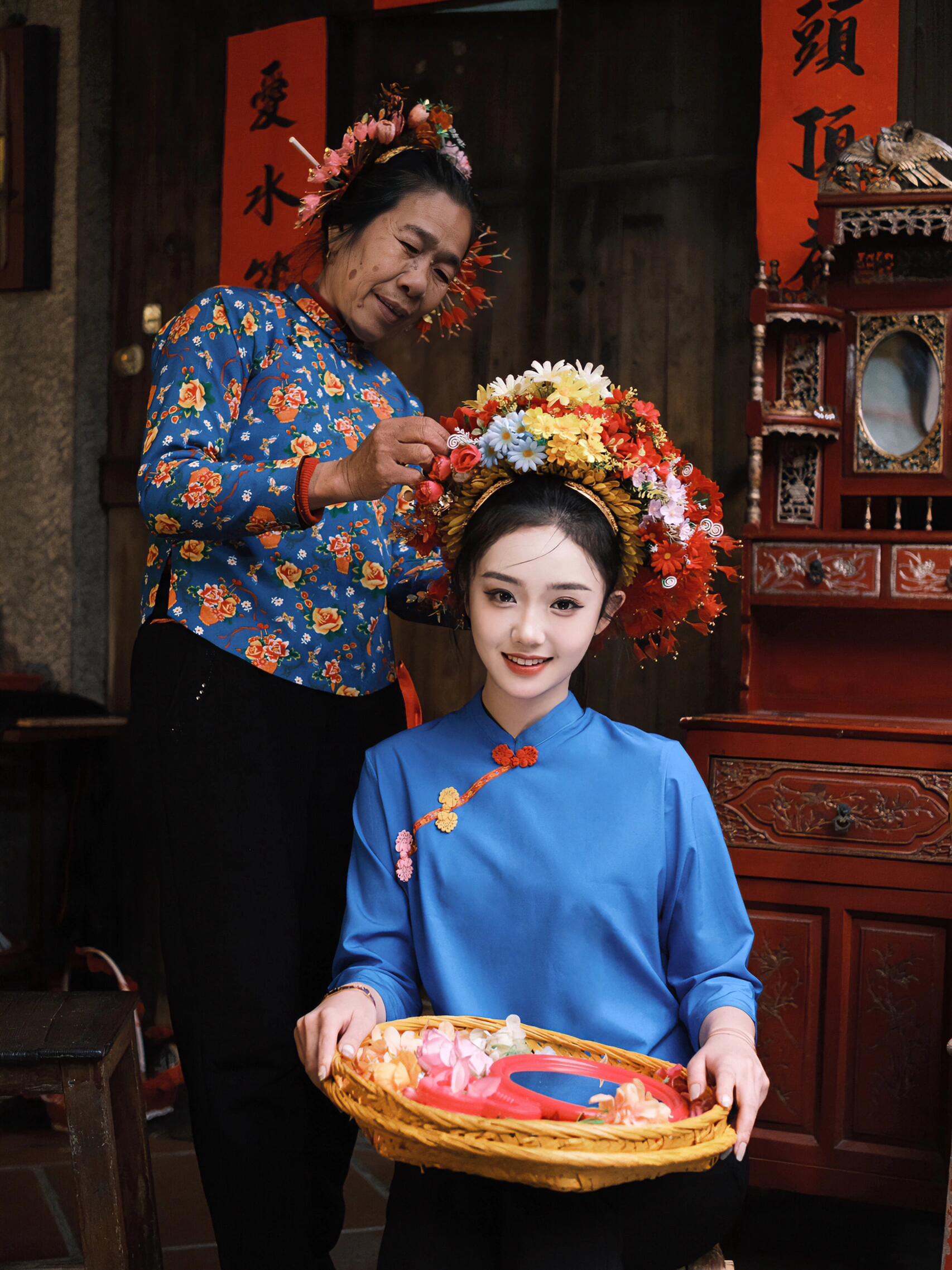 啊嬷亲手簪的花就是不一样!渔女服果然不同