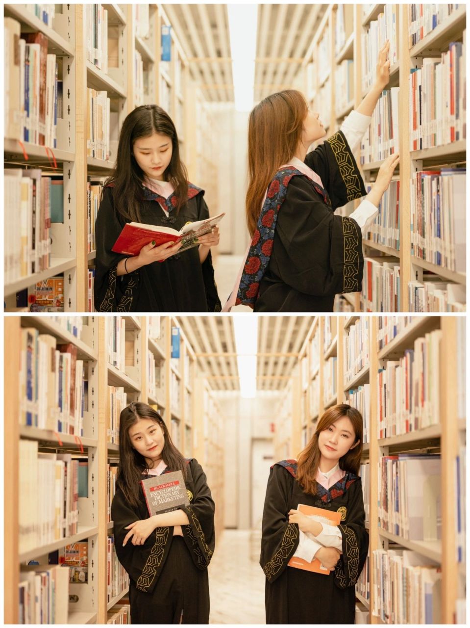 毕业写真 | 学士服拍照在图书馆的姿势大全 在图书馆拍毕业照的经典机
