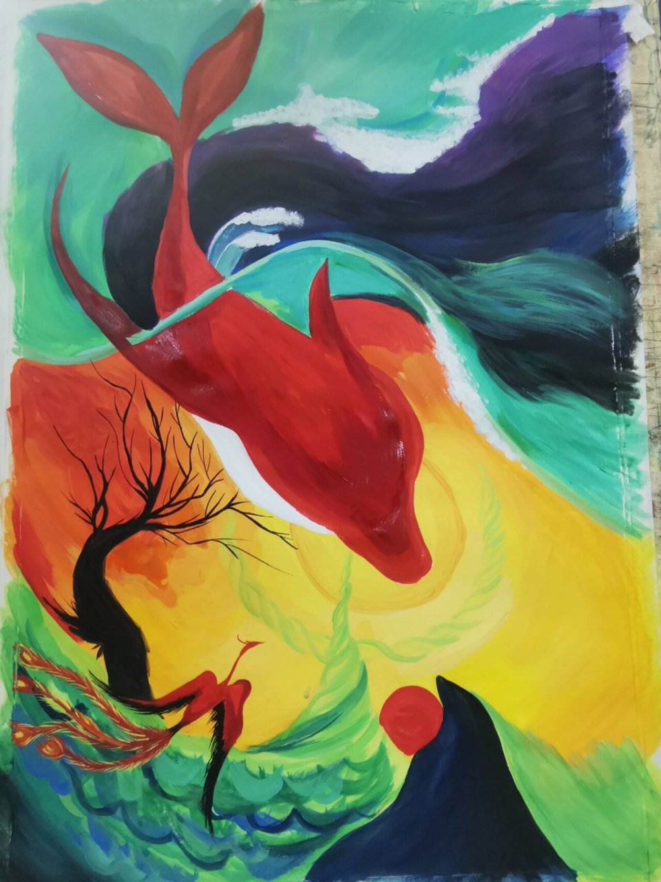 《大鱼海棠》临摹水粉画2k 这副画很出效果,画面唯美.