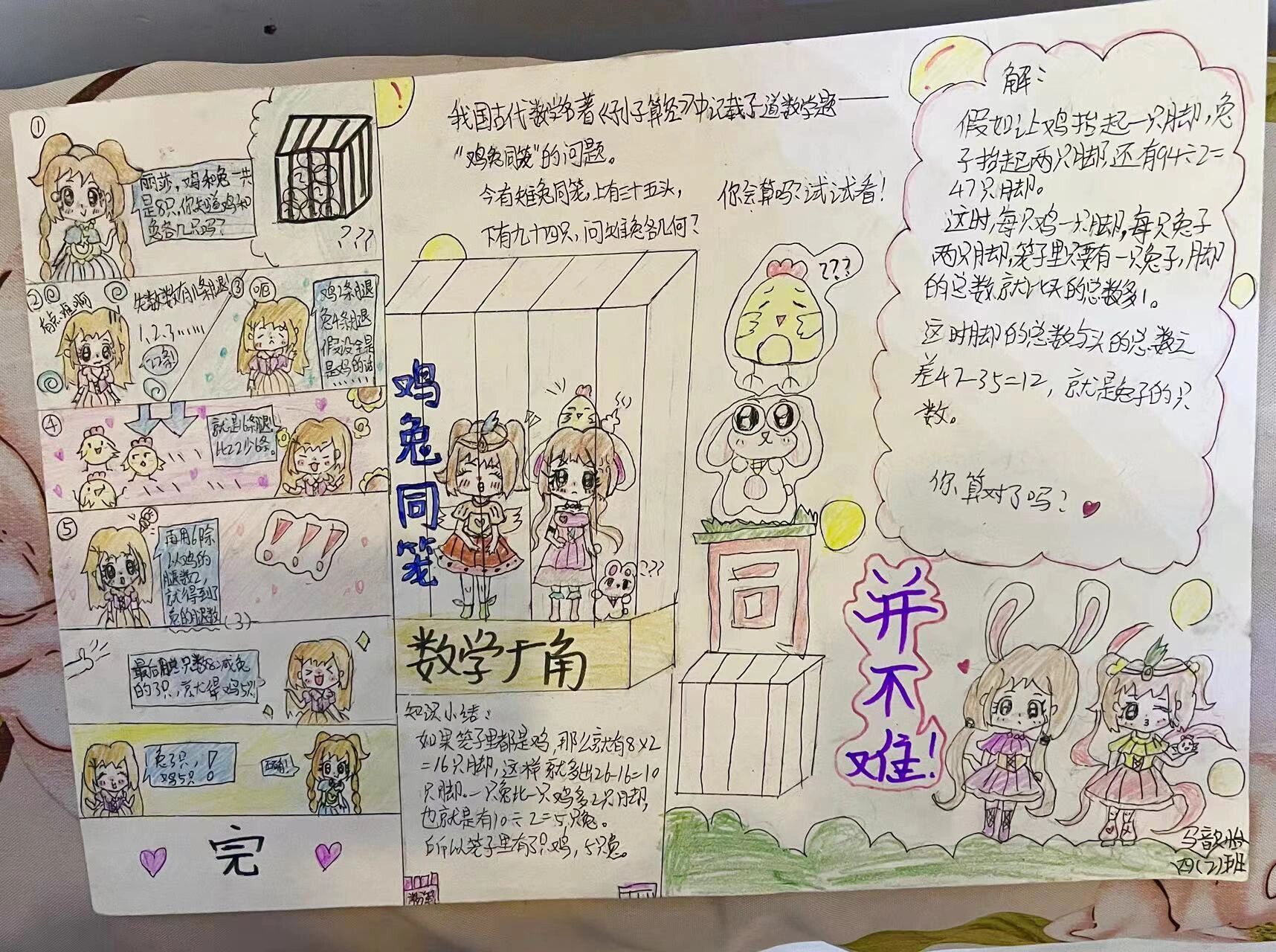 鸡兔同笼手抄报 四年级下册数学广角可以临摹,可以参考,也可以模仿,给
