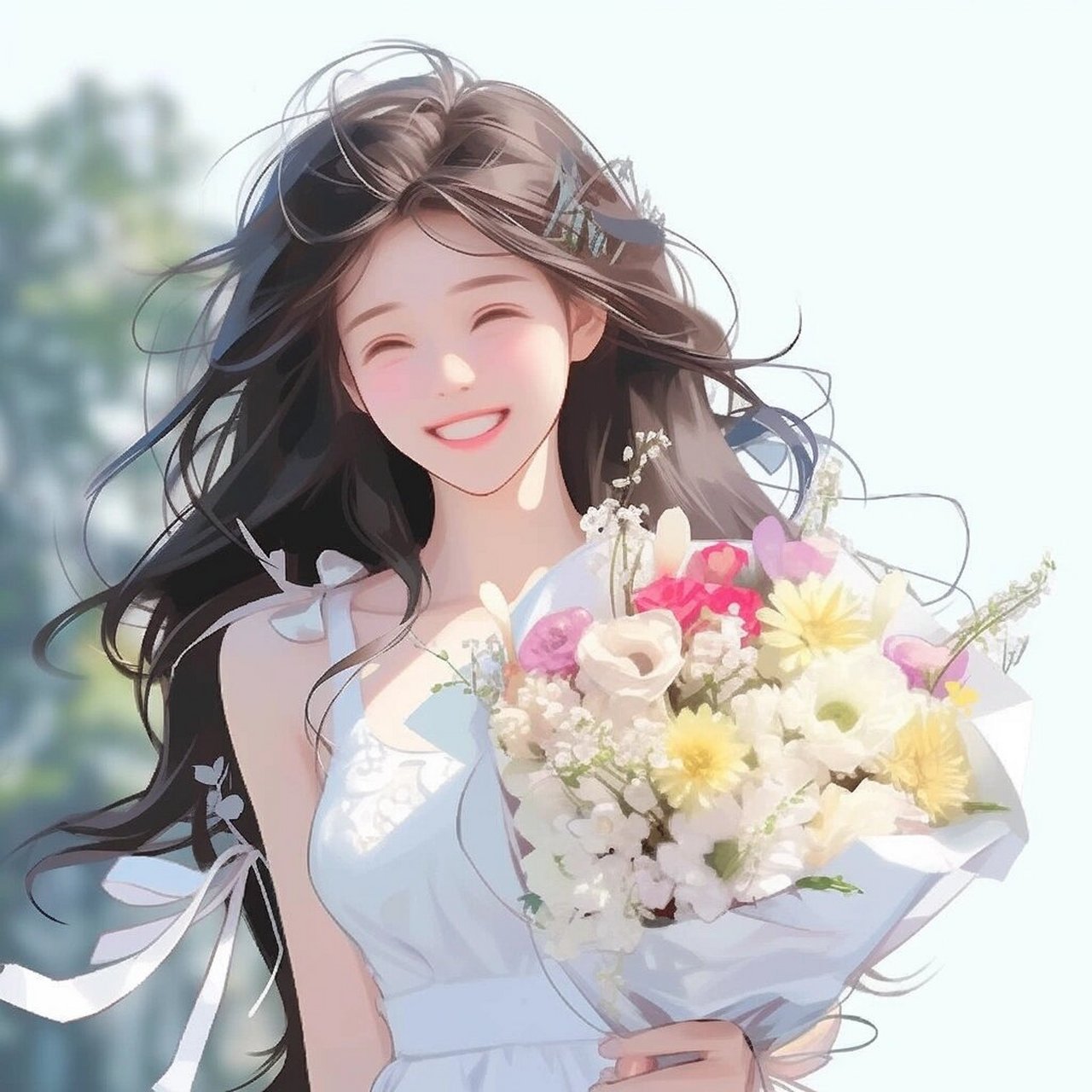 悄悄画你低头也温柔‖捧花气质女生头像 清凉解暑闺蜜头像来咯