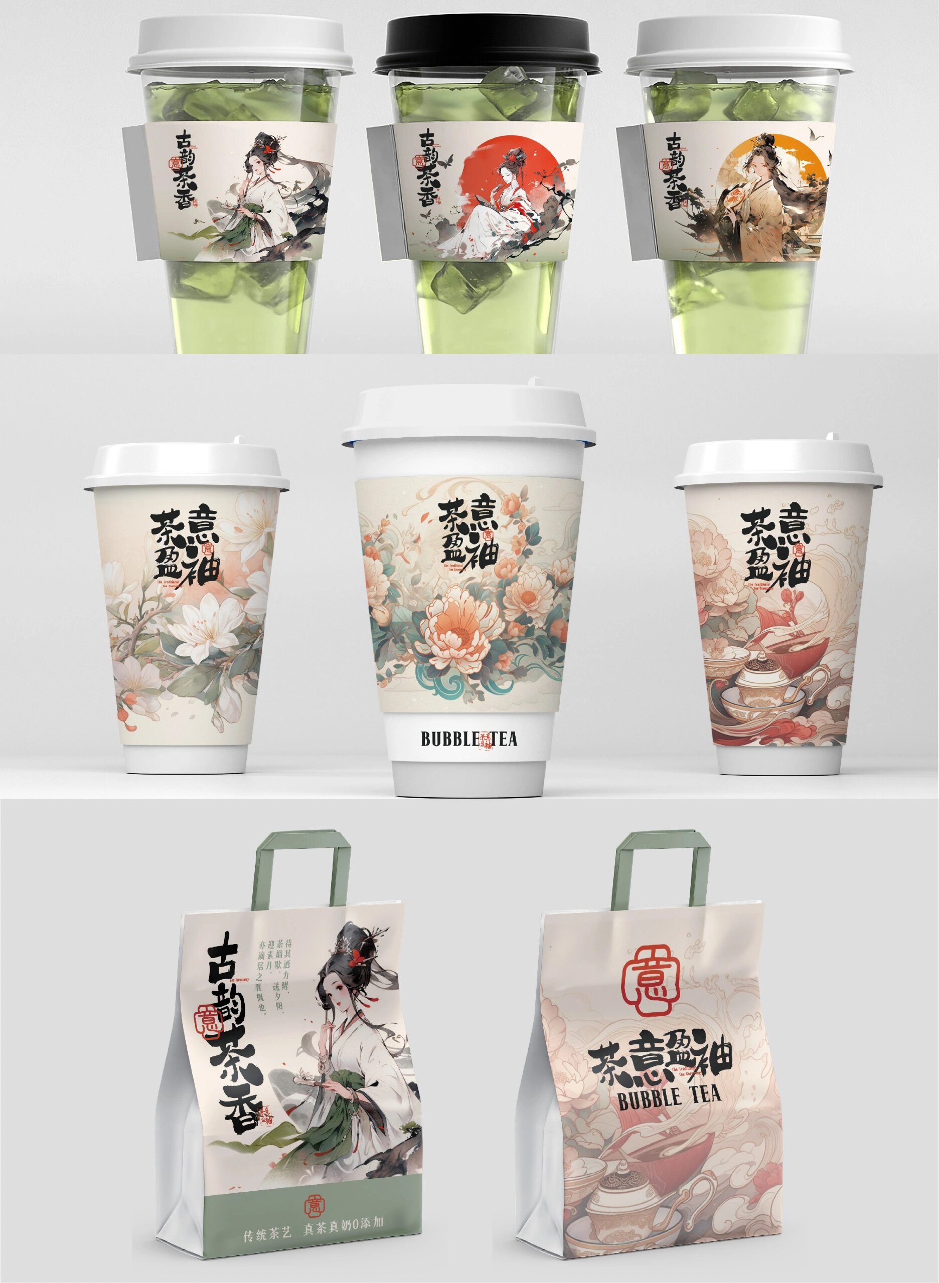中国风奶茶包装设计丨奶茶打包袋设计