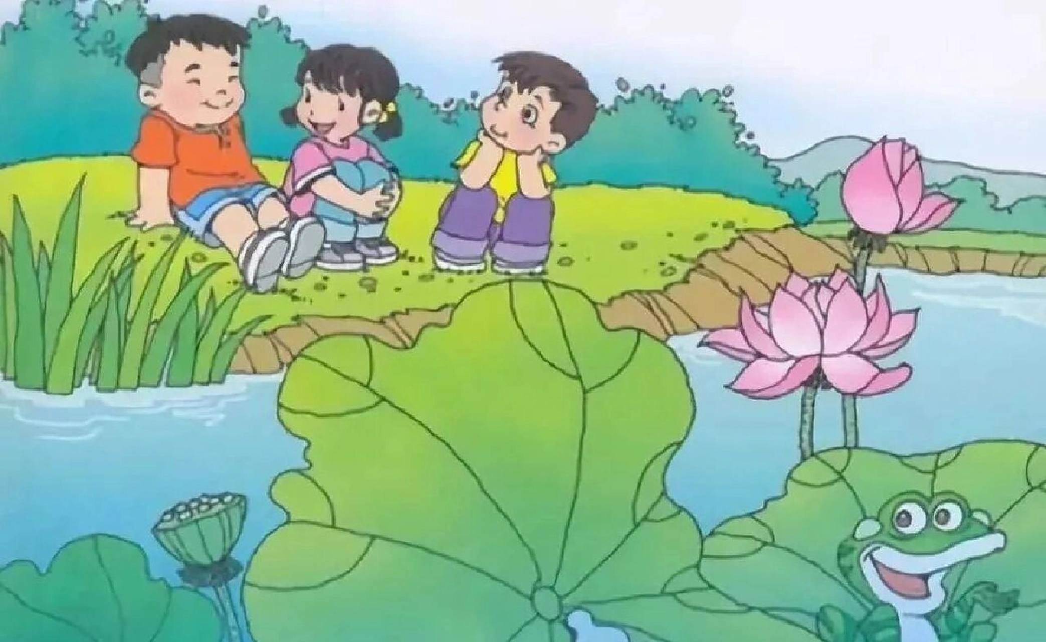 看图写话 荷塘美景 夏天的荷塘里,水草丛中有荷花,有荷叶,有莲蓬.