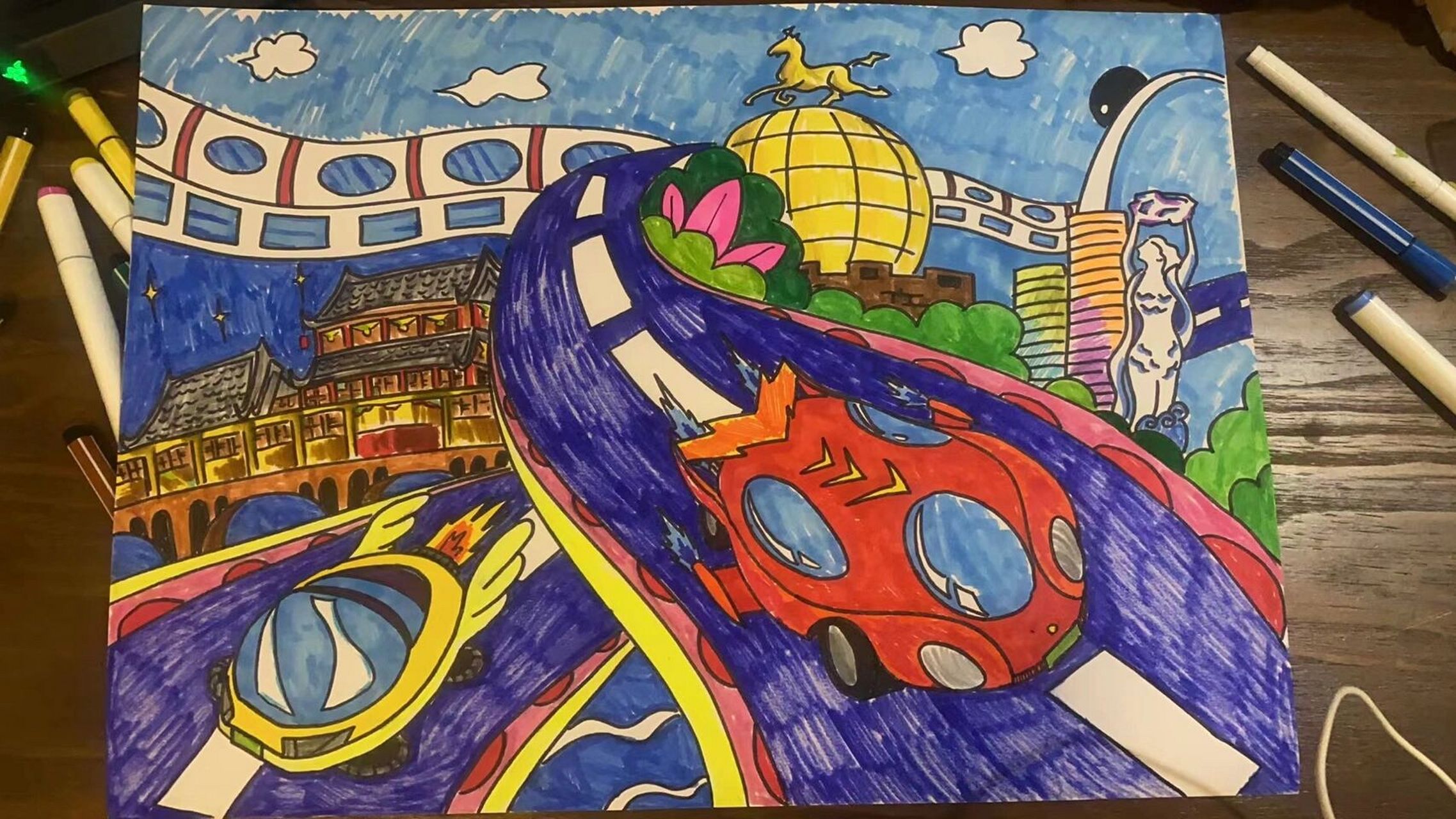 未来科技汽车手抄报 终于更新了,可以临摹,没拍过程哈.