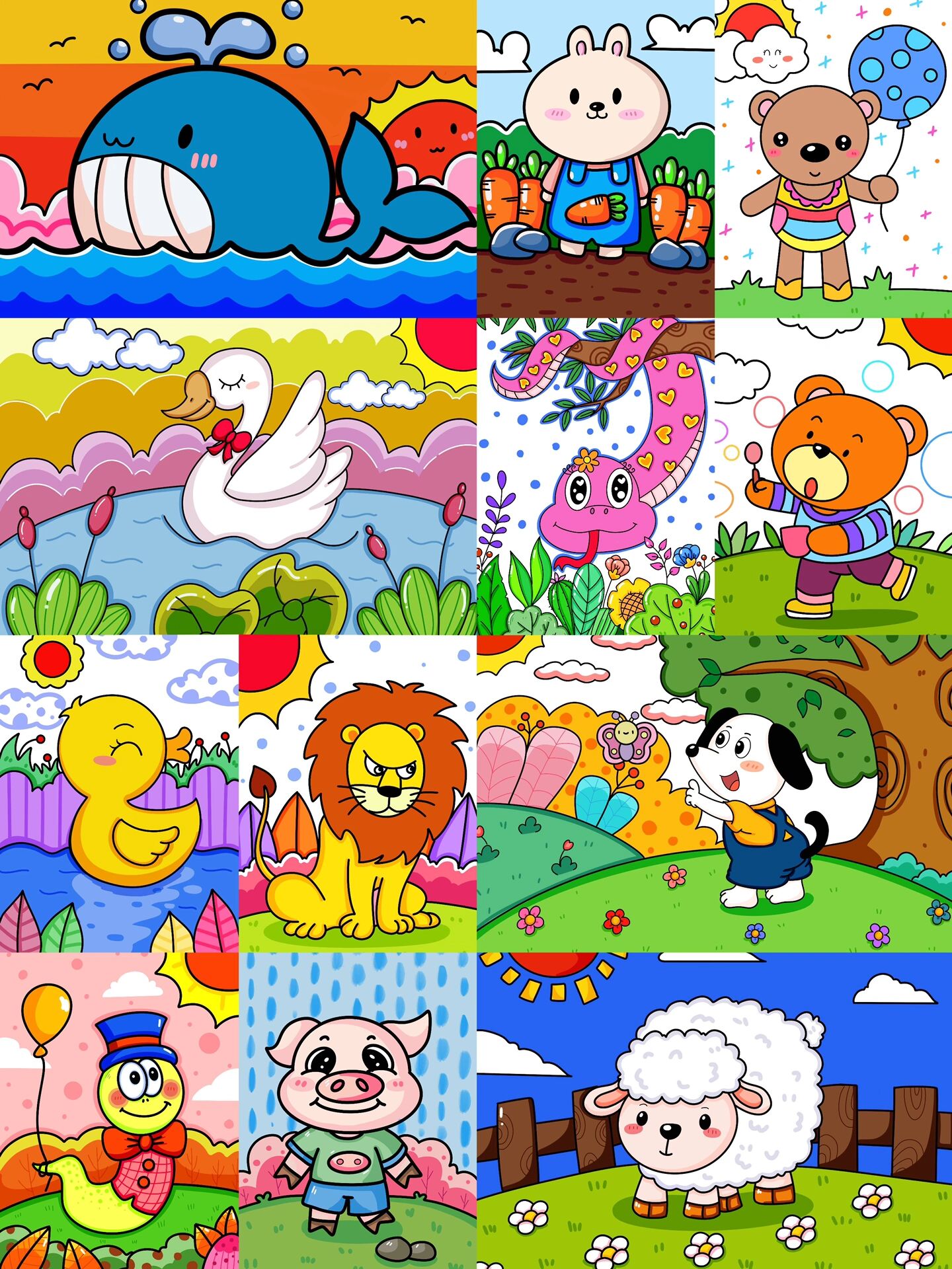 动物主题儿童画合集 有线稿