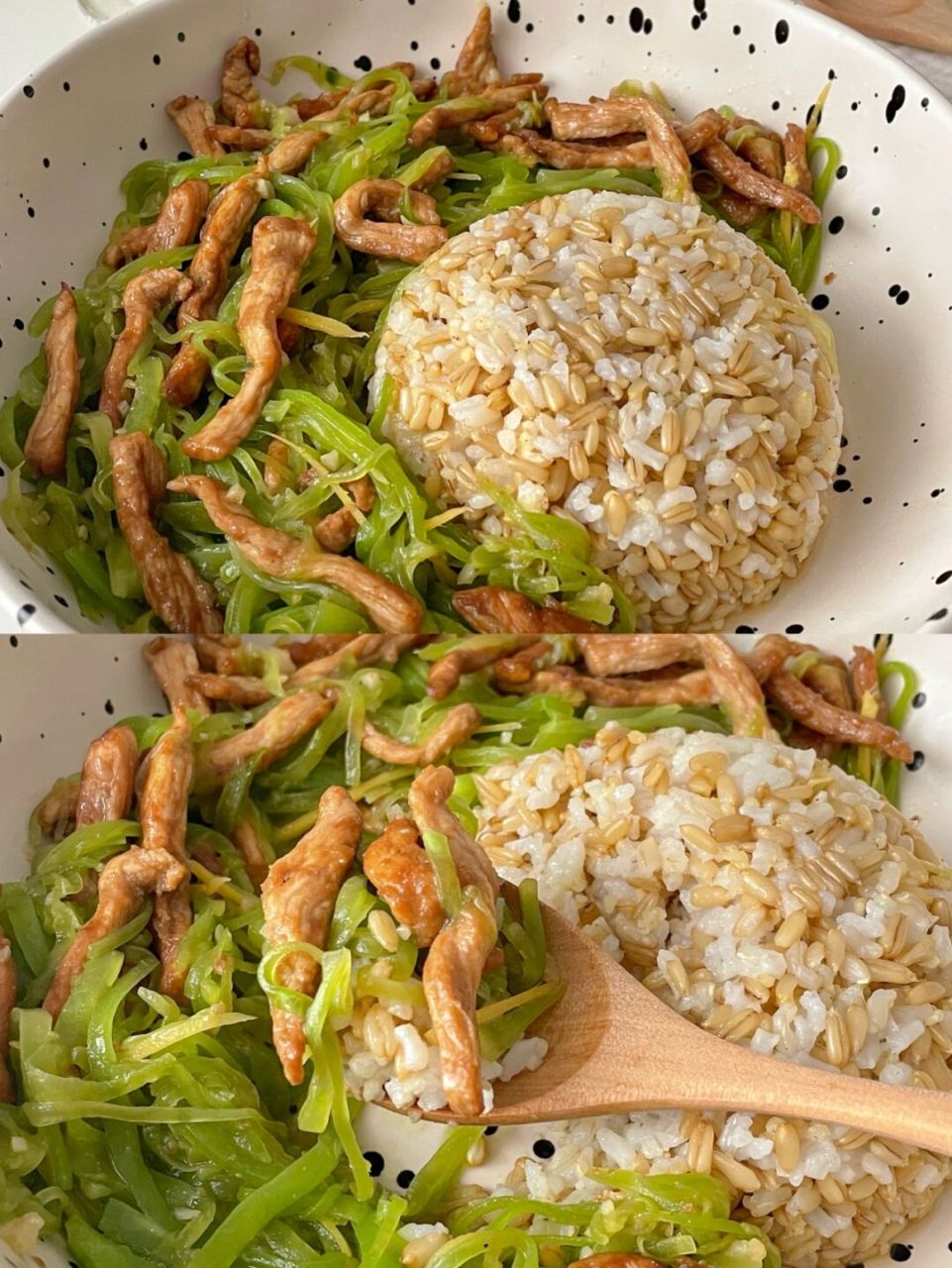 一人食 | 莴笋肉丝盖饭 #冬日下厨计划# 莴笋脆嫩的口感,肉丝嫩滑十分