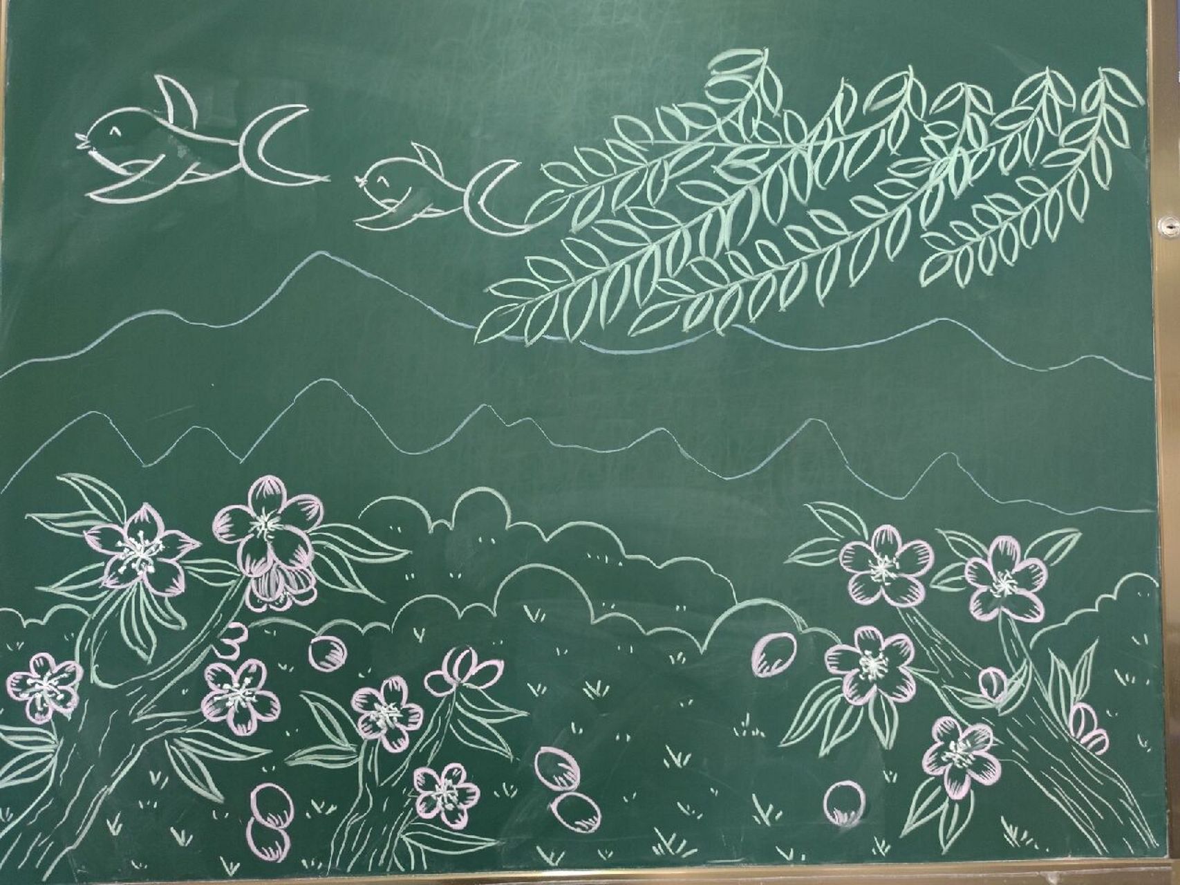 春江水暖鸭先知 #黑板画# #粉笔画# #儿童画# #简笔画# #简笔画教程