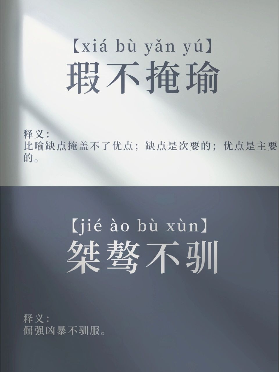 成语分享—瑕不掩瑜&桀骜不驯 瑕不掩瑜 拼音