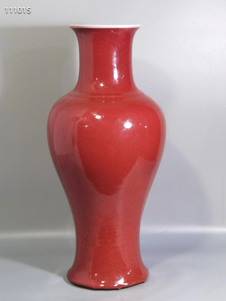 清康熙郎红釉观音瓶清代老瓷器古玩古董花瓶