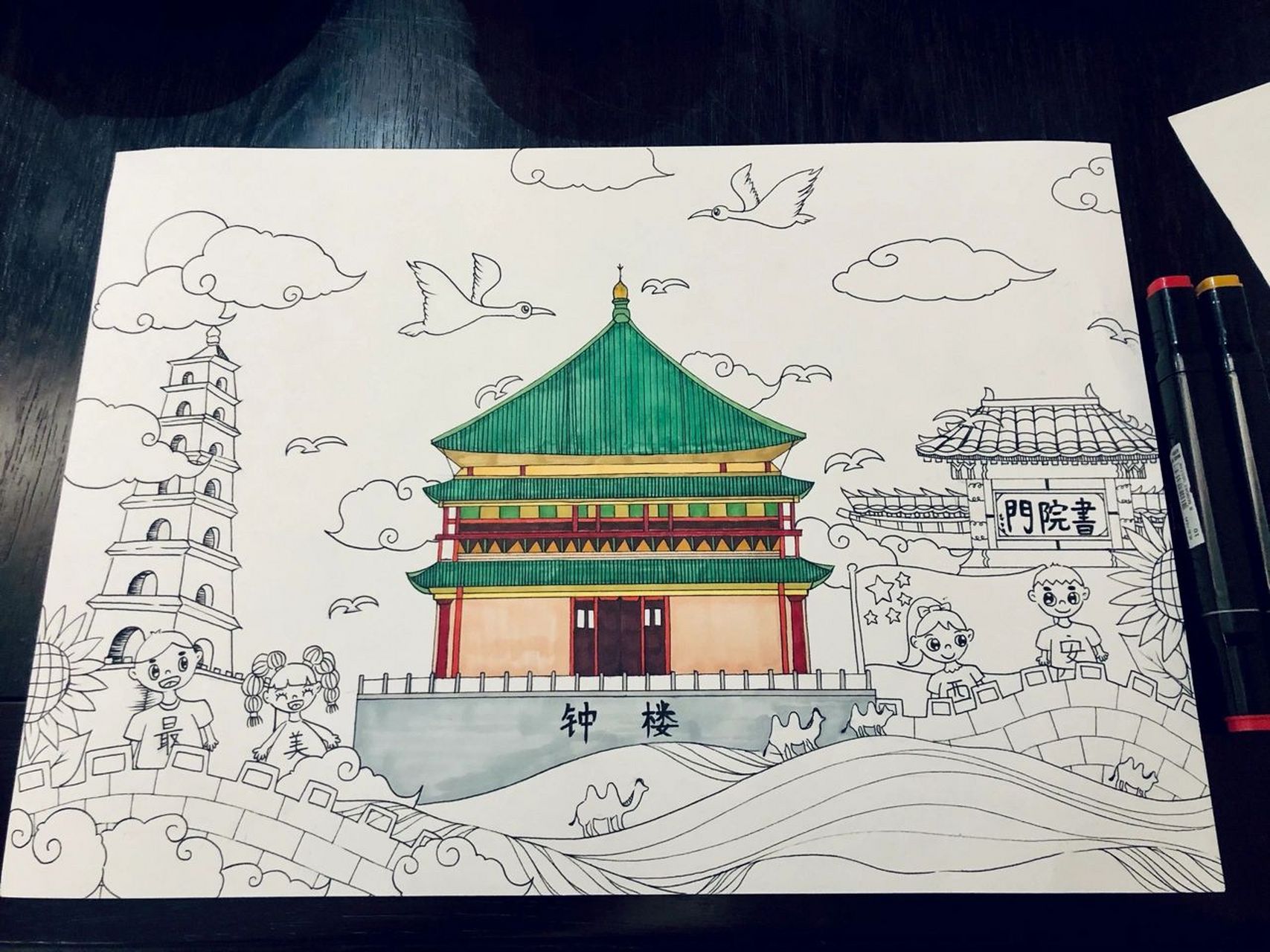 【儿童画课件分享】我的故乡～我大西安(原 指导十岁孩子的参赛作品范