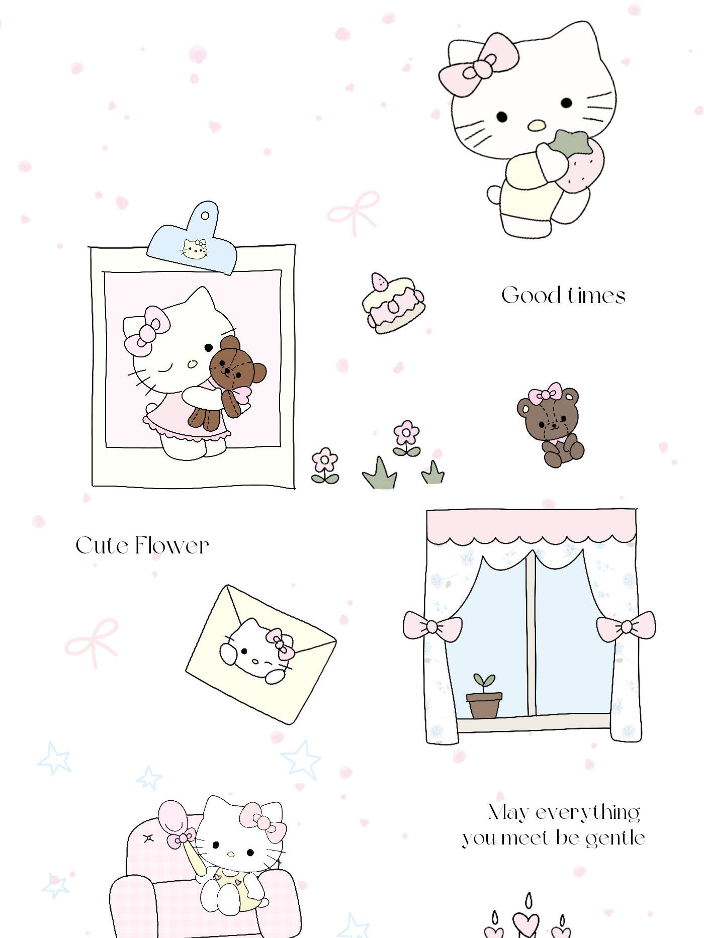 ins少女心壁纸 粉色蝴蝶结kitty壁纸