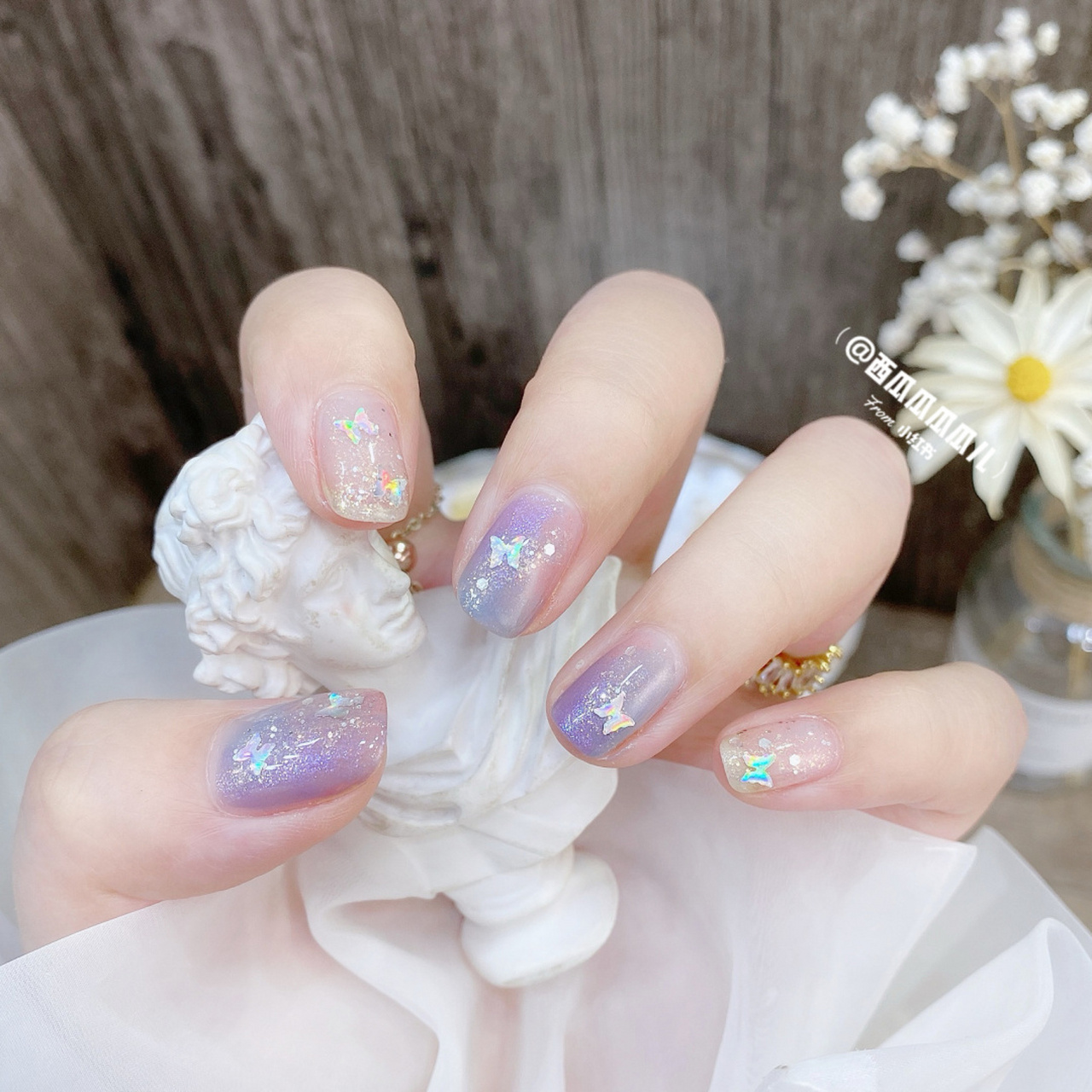 灵动蝶舞03夏日梦幻蓝紫色星空晕染美甲 灵动蝶舞03夏日梦幻蓝