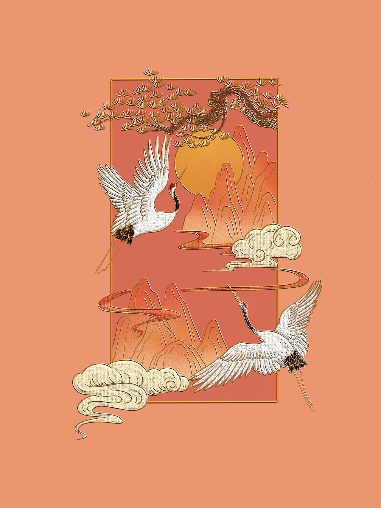 仙鹤祥云掐丝珐琅手绘|artset插画装饰画