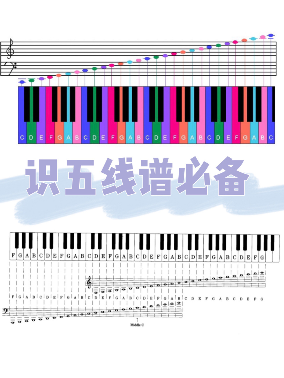 琴键与谱表对照发音卡图片