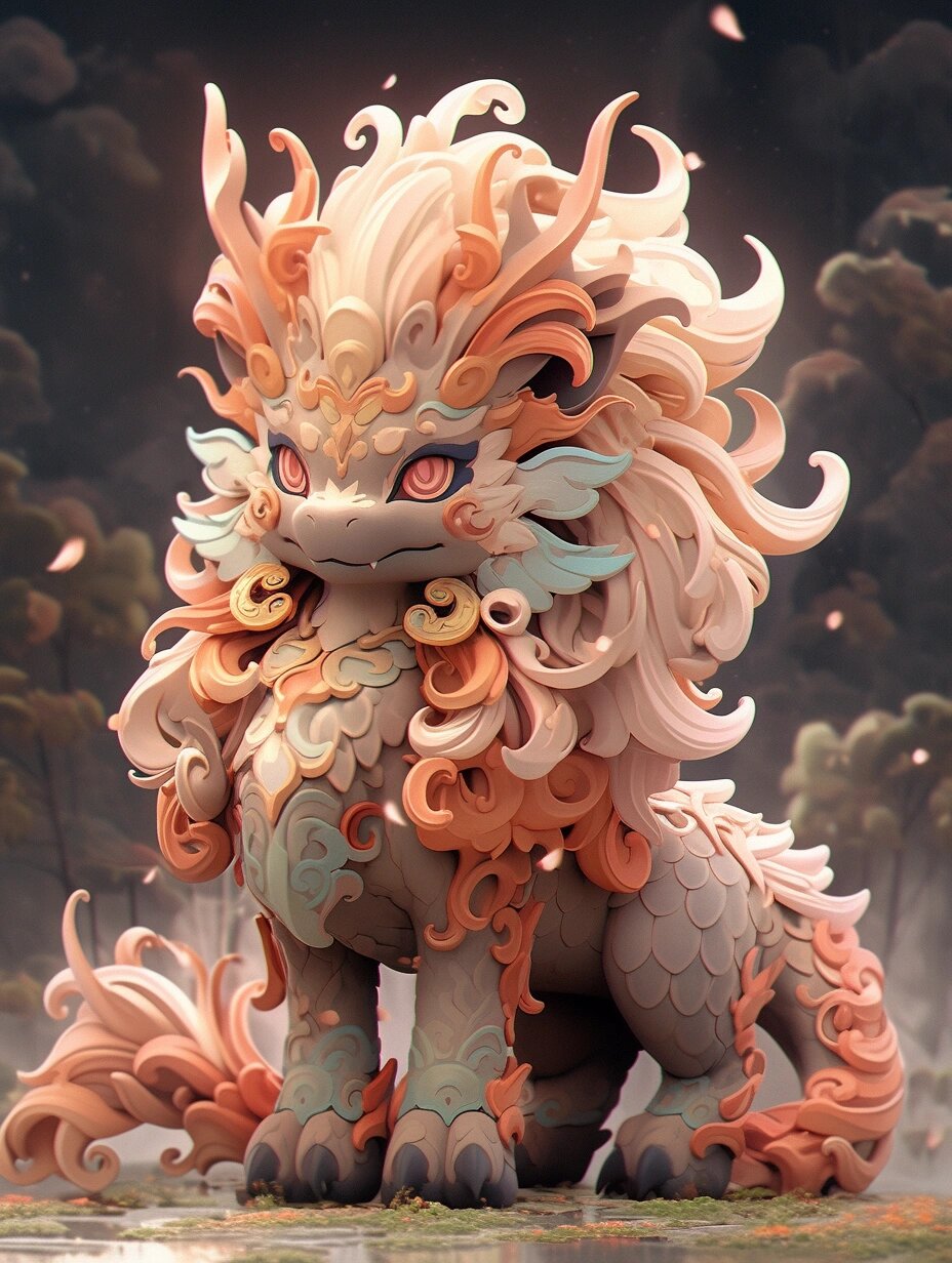 盲盒设计|中国神兽|q版麒麟|by ai
