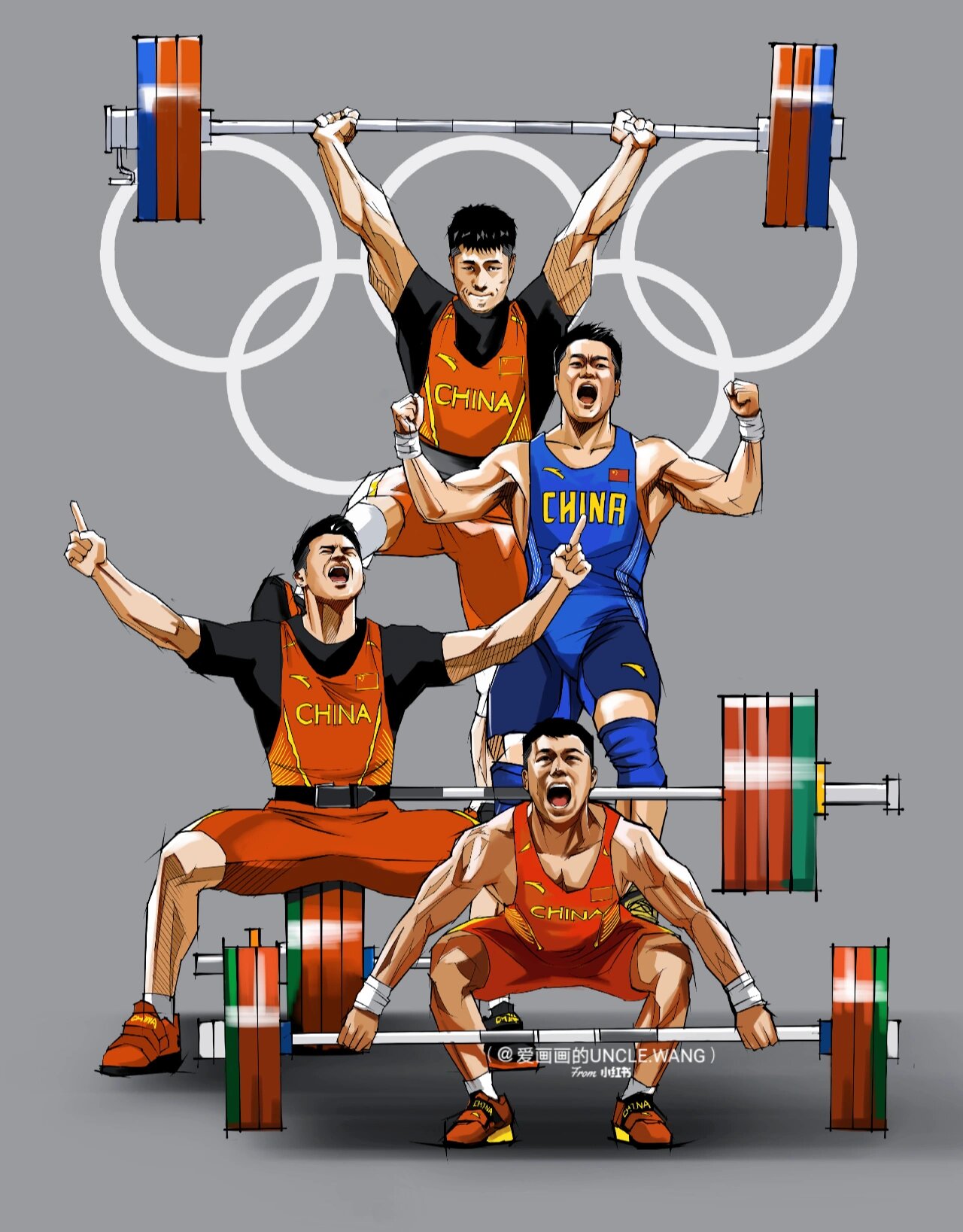奥运插画-9899中国举重梦之队! 手绘一波"中国力量" 向中国?