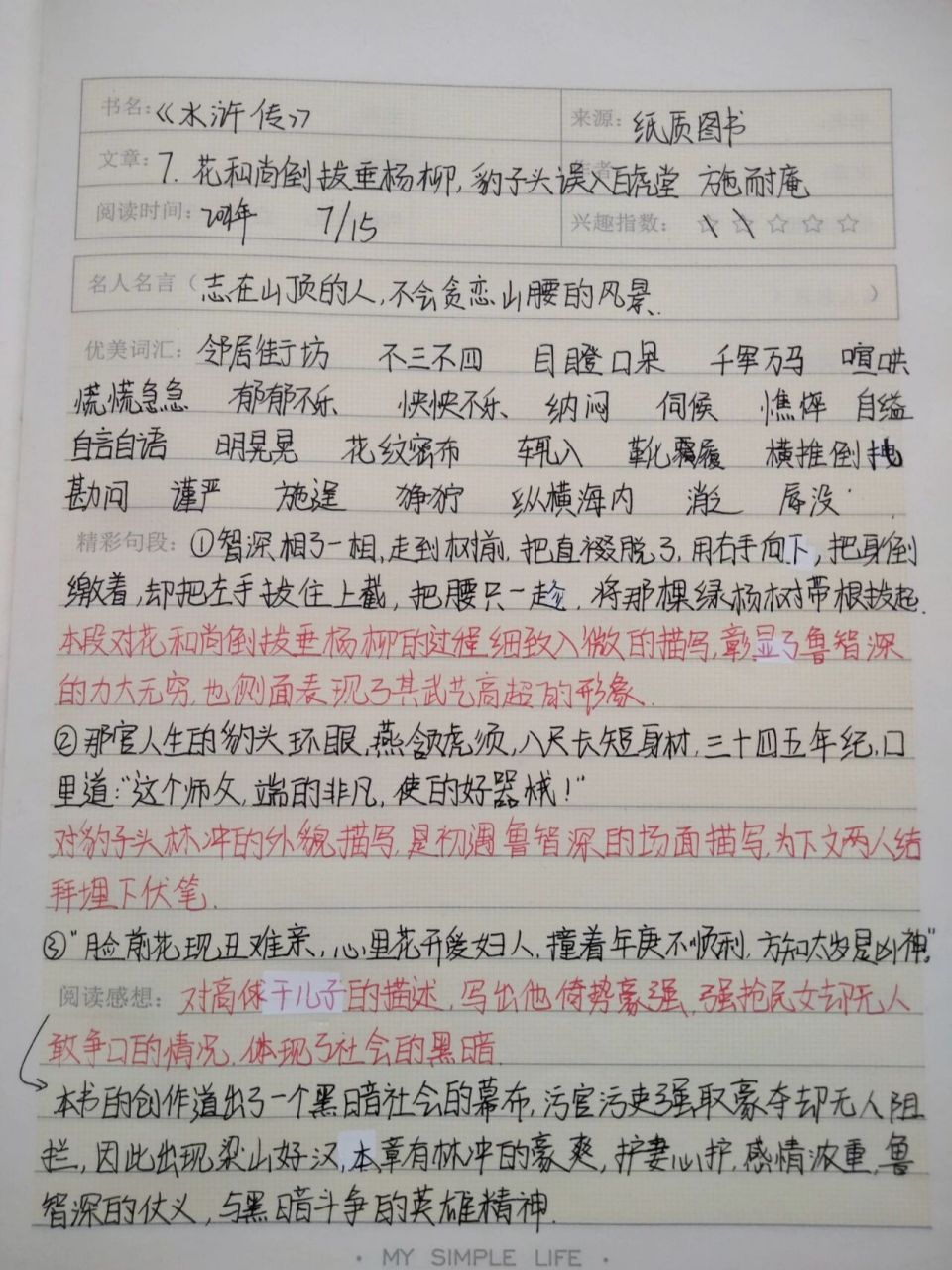《水浒传》Ⅱ读书笔记 章节 第七章  花和尚倒拔垂杨柳豹子头误入白虎