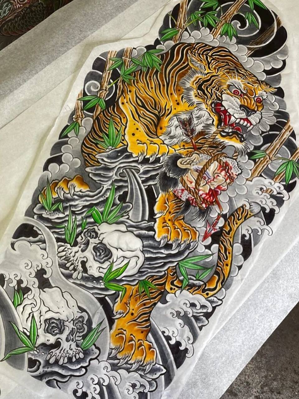 ins日式老传统纹身手稿分享#花腿老虎手稿