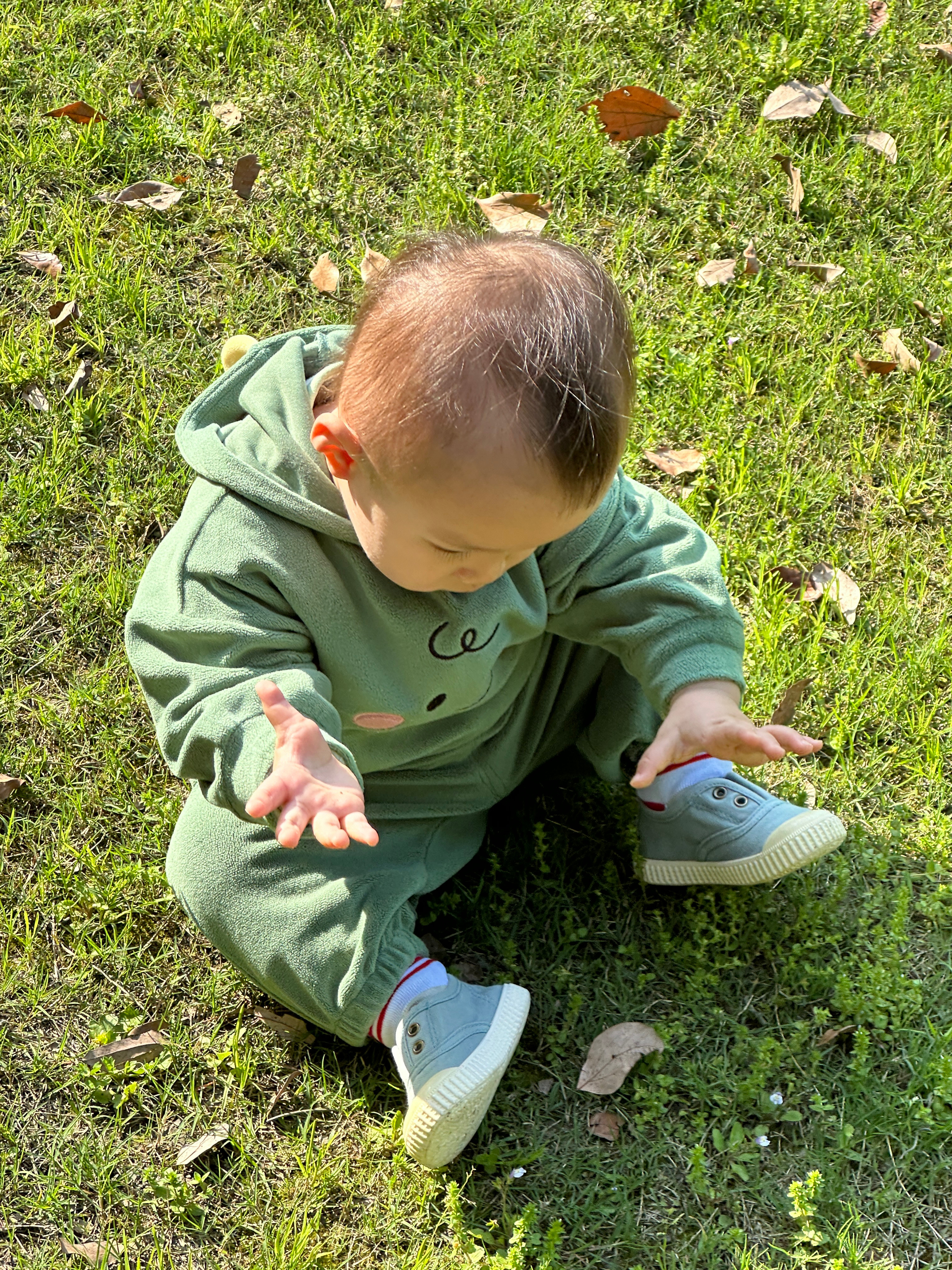 等哥哥放学顺便晒太阳的毛头弟弟