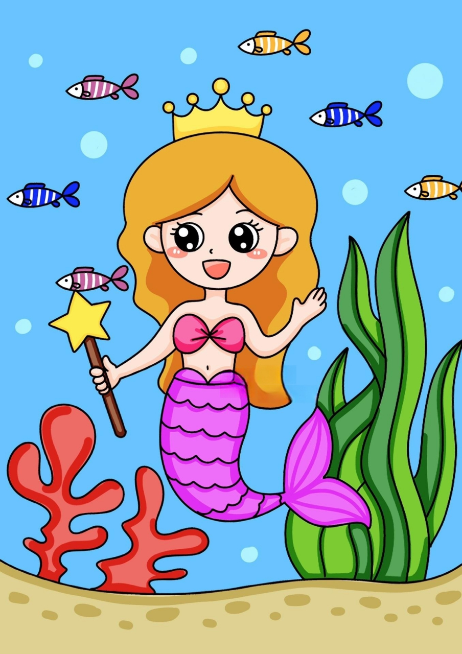 儿童画美人鱼简单画法图片