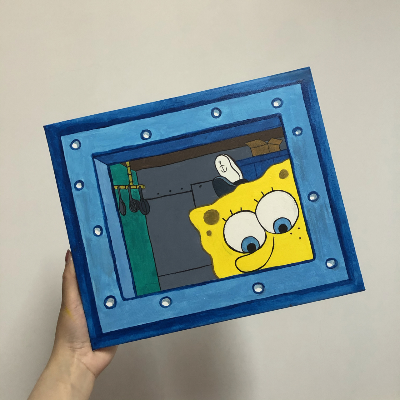 丙烯画海绵宝宝窗户 手绘 画画 前两天在翻到了画海绵宝宝窗户这个,挂