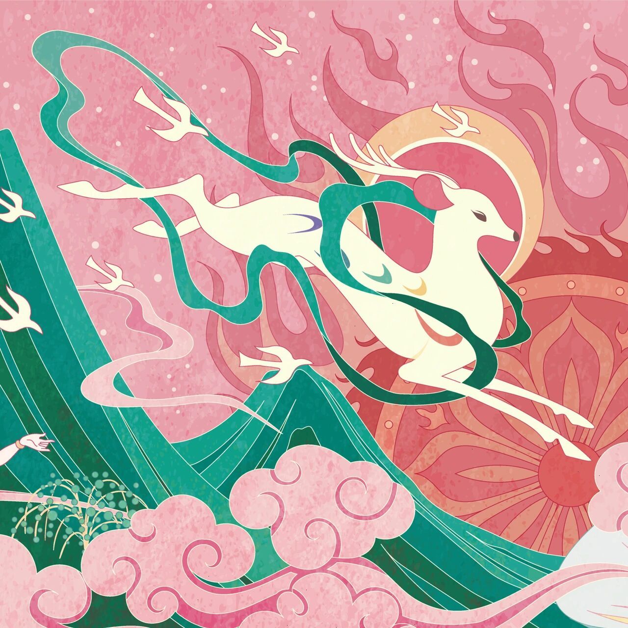 敦煌九色鹿王04飞天仙女|中国风图案插画 7878带着学生做的敦煌