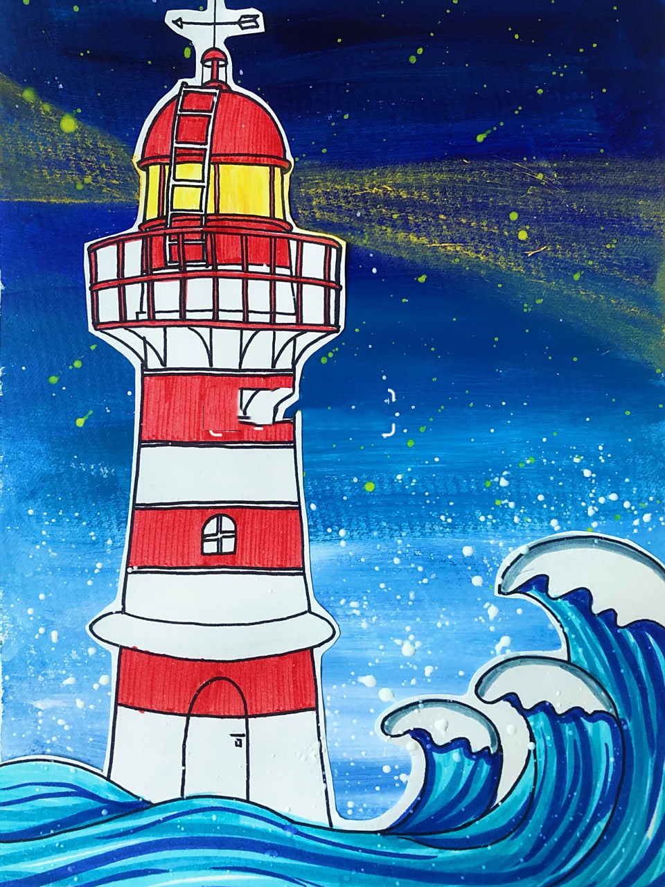 创意美术|灯塔(内附步骤图) 绘画课程|海浪98|灯塔|剪贴