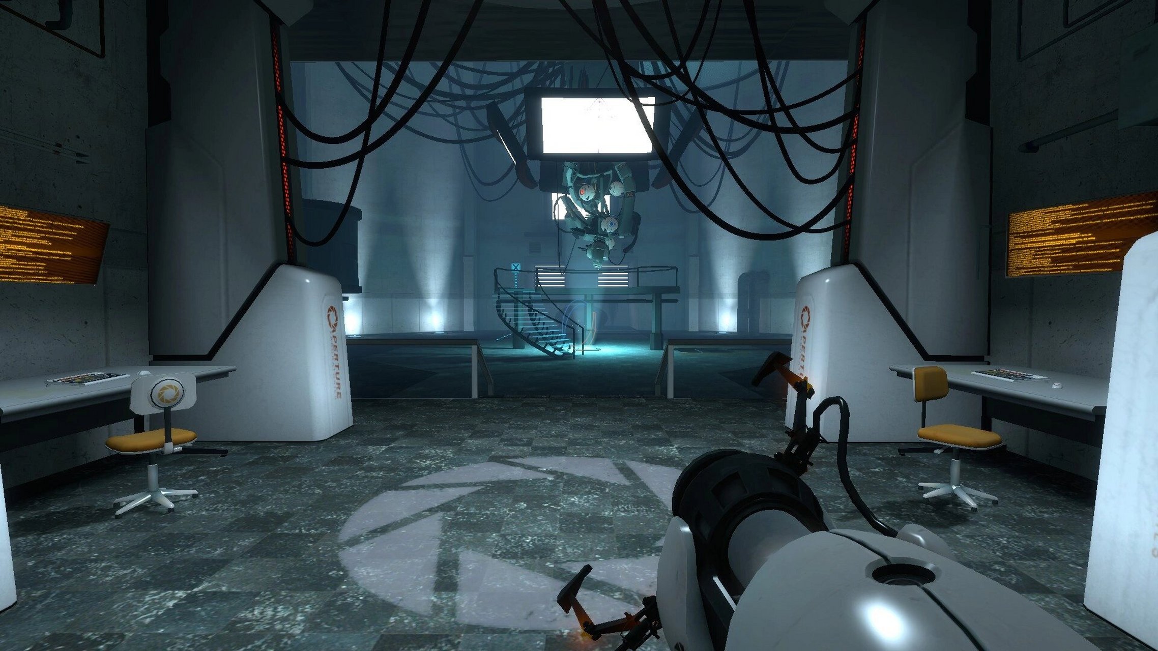 传送门portal 这部游戏是以传送为主题的解谜游戏,讲述主角从出生到