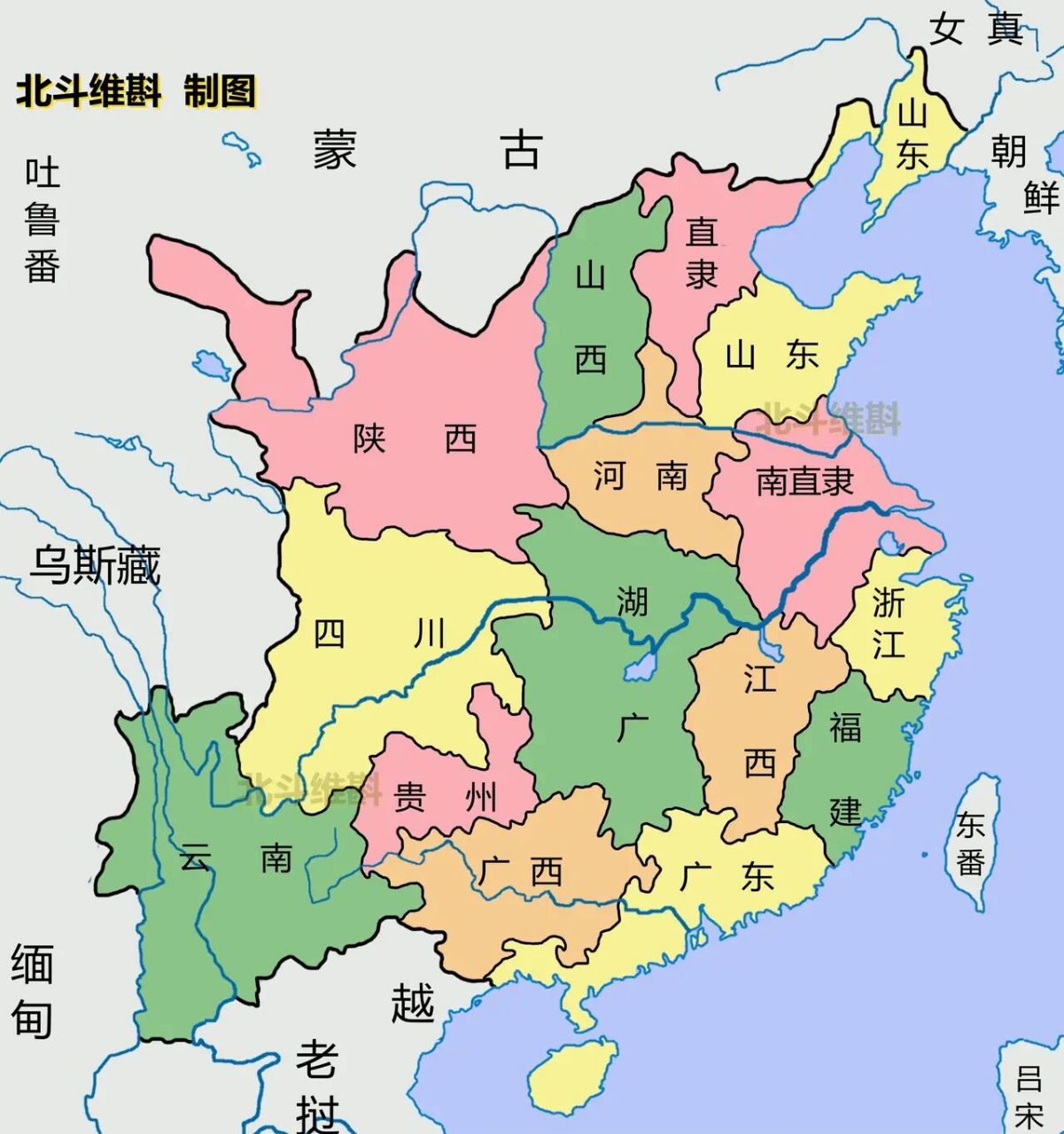 明朝经典区划图 明朝巅峰时期,奴儿干都司,关西七卫,云南外围土司都是