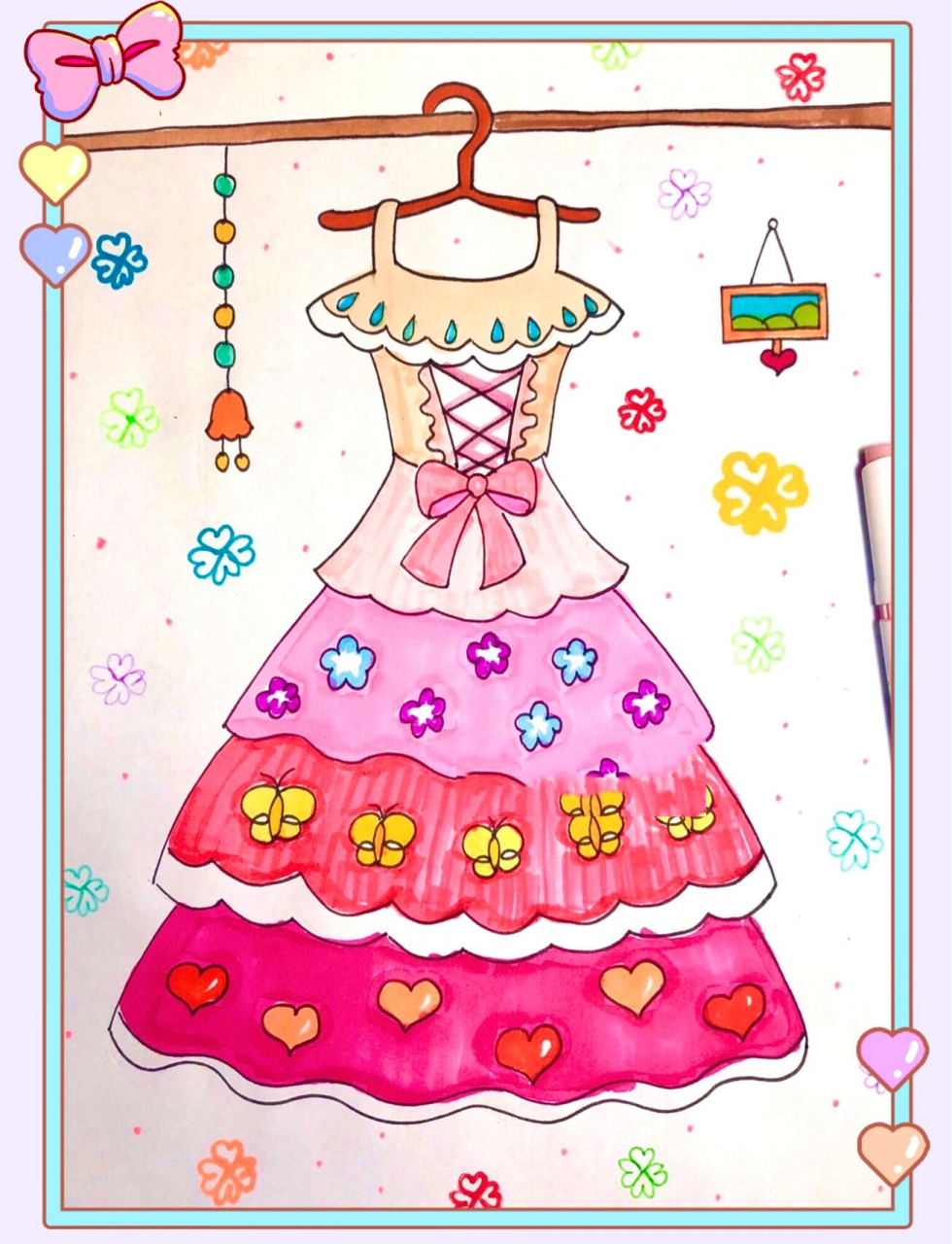 漂亮公主裙儿童画/创意画 公主裙/礼服创儿童创意画简笔画 	 难度