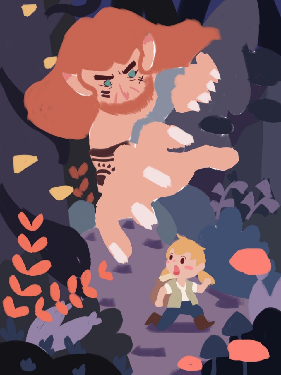 原创儿童插画|乔乔的巨人国历险(附过程) "快跑!