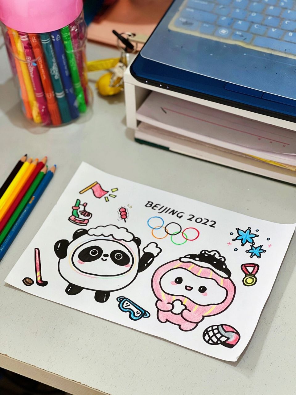 创意儿童画·74《冰墩墩·雪容融》·简笔画彩铅 某知名啥也不是