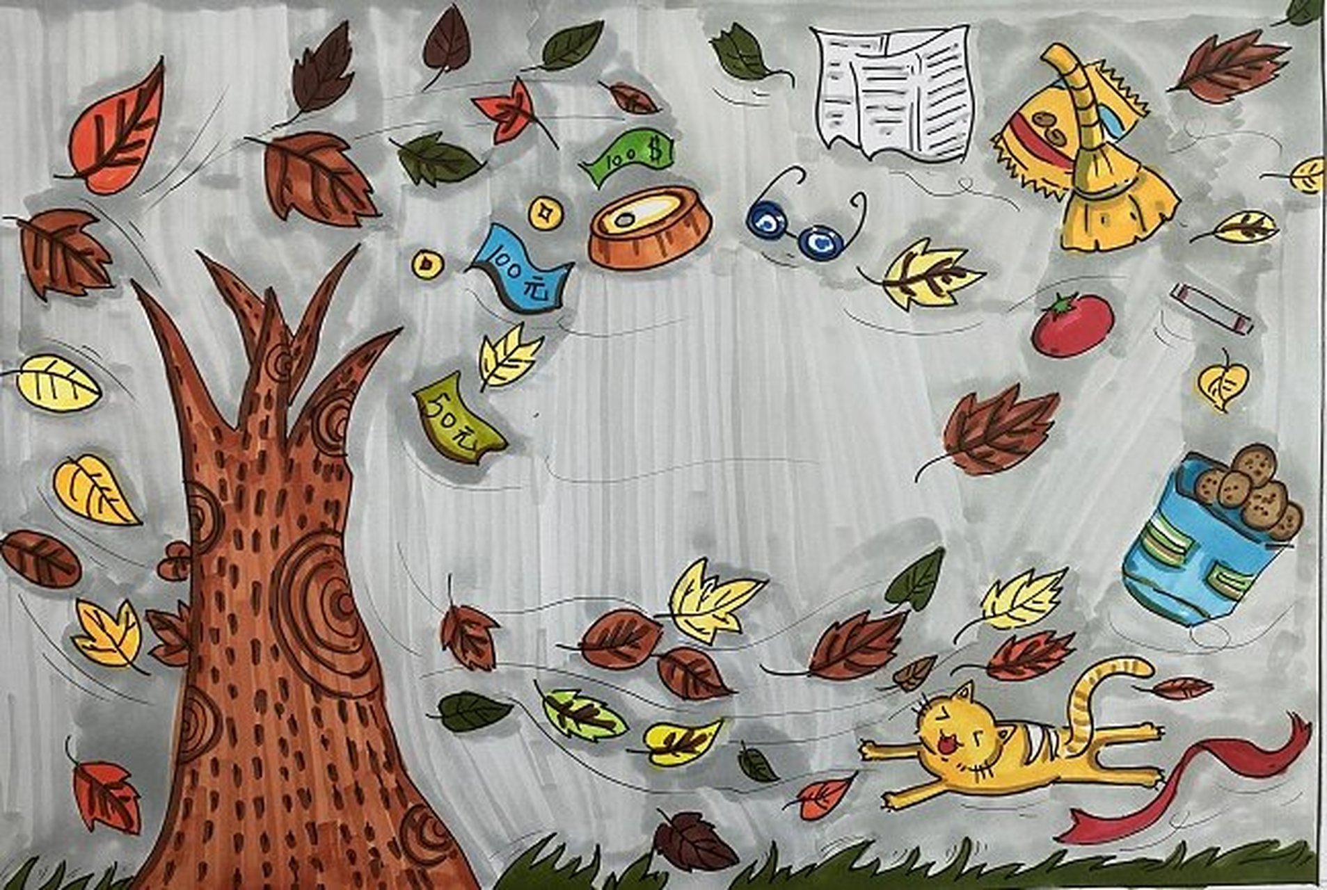 9-10岁 《风来了》步骤图 99本节课教学重点: 1,让学生学会如何用有