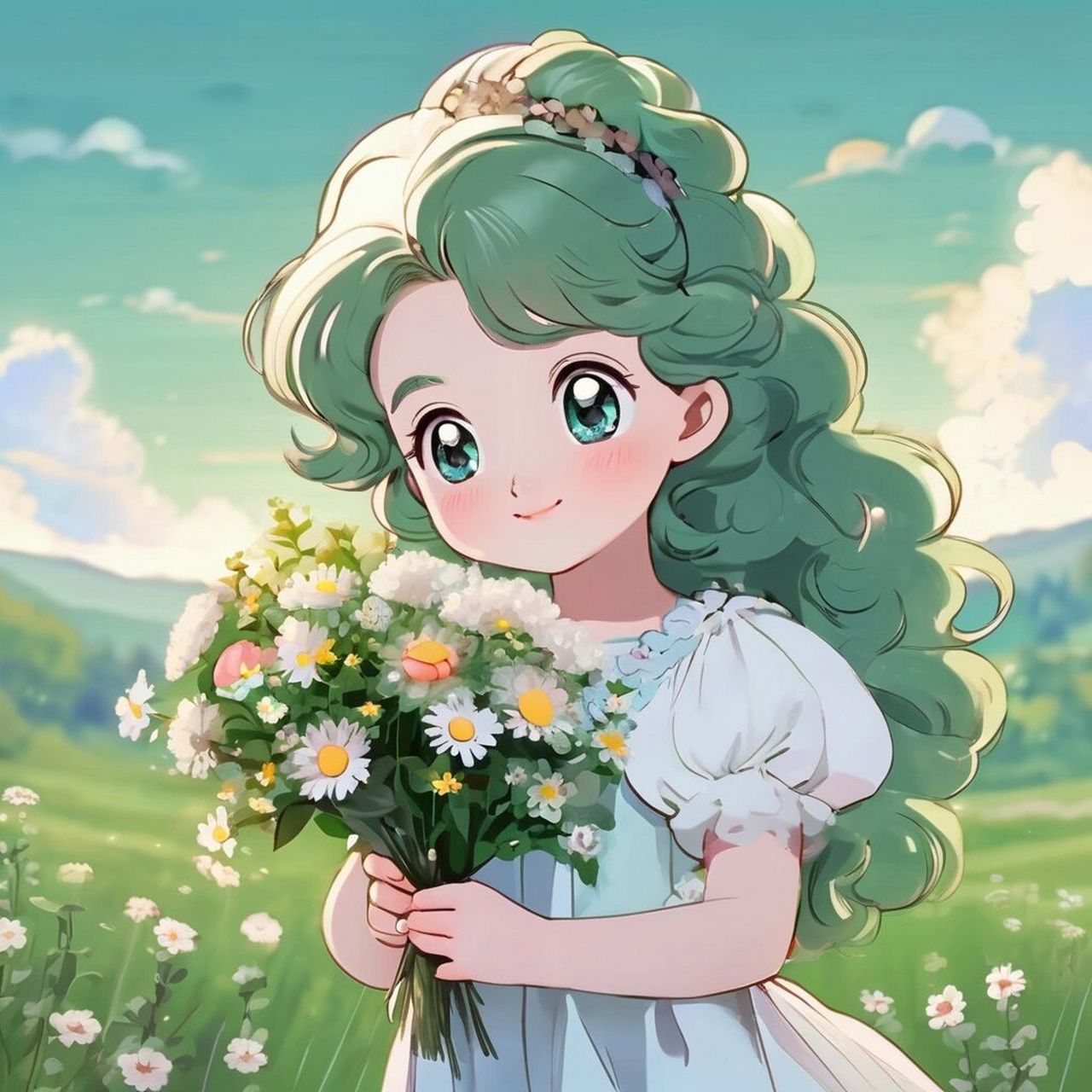 百变抱花61女生头像～ 哟呼～又是不一样的色彩搭配,本人最喜欢绿色