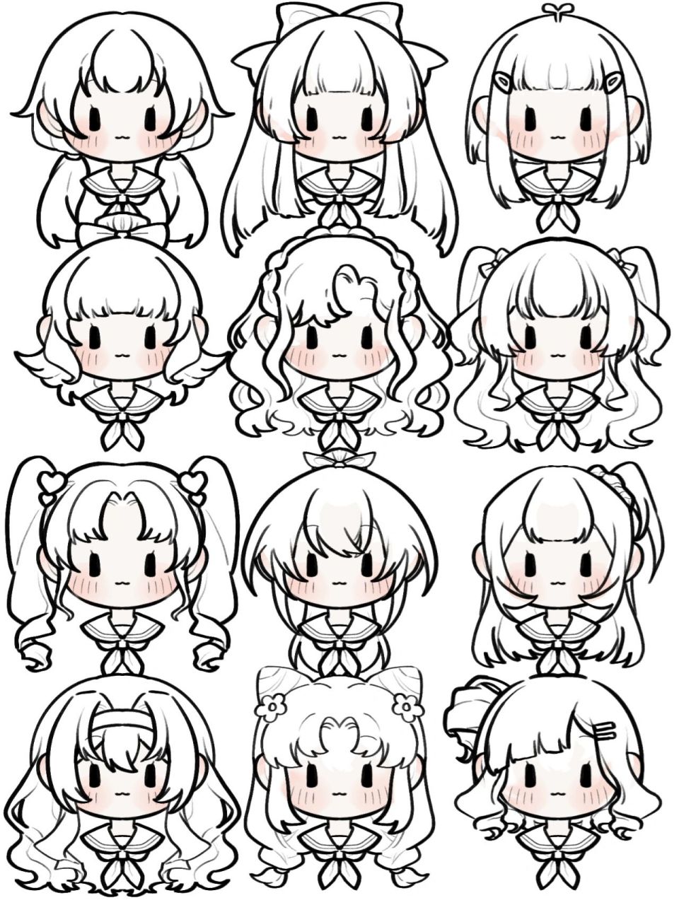 12种简单少女发型画法(纯0基础噢) 做了一期可爱的女孩子头发合集~ 整