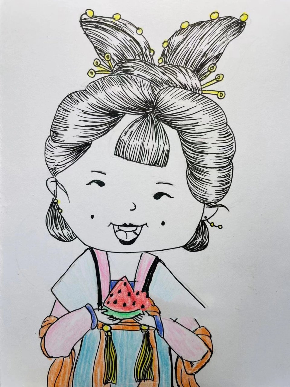 3张古装汉服小姐姐简笔画,妥妥暴露吃货本性 这是临摹插画大牛蒋山猫