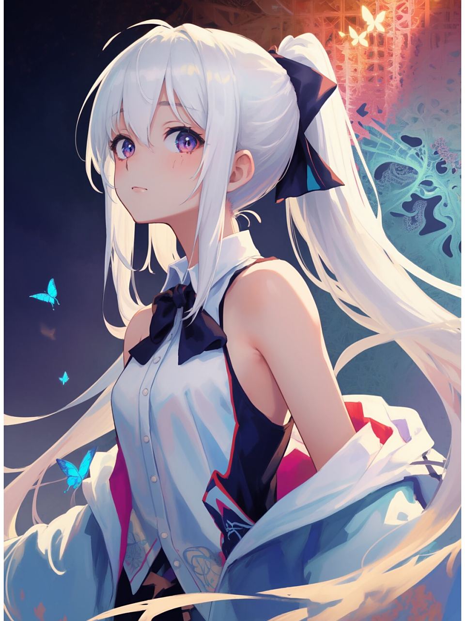 二次元白发少女 她的白发如同雪花飘落. 预祝高考的学弟学妹一切顺利.