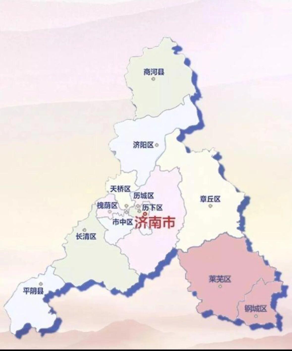 山东省各市政区图(一:济南市 济南市总面积1万平方千米,下辖10区2县.