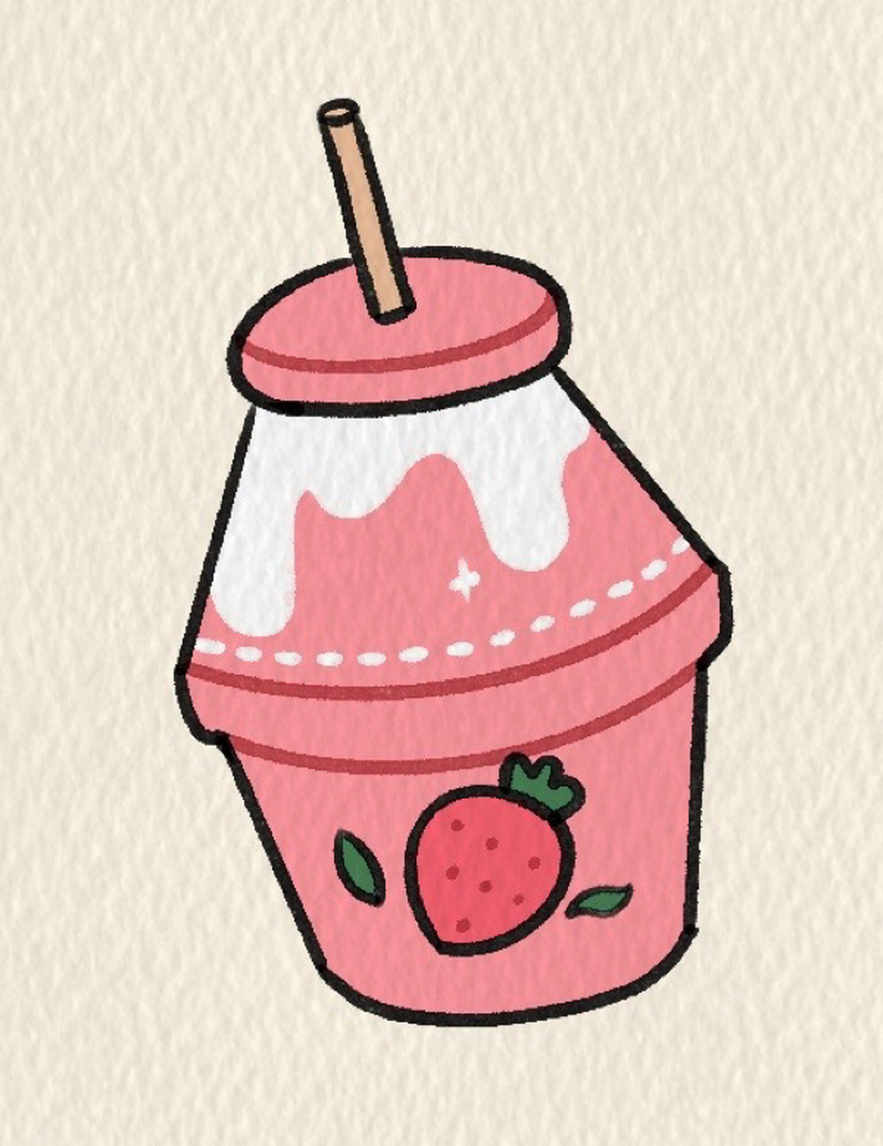 今日份草莓91奶昔,超级爱喝 简笔画教程|每日一画|手帐素材|零基础