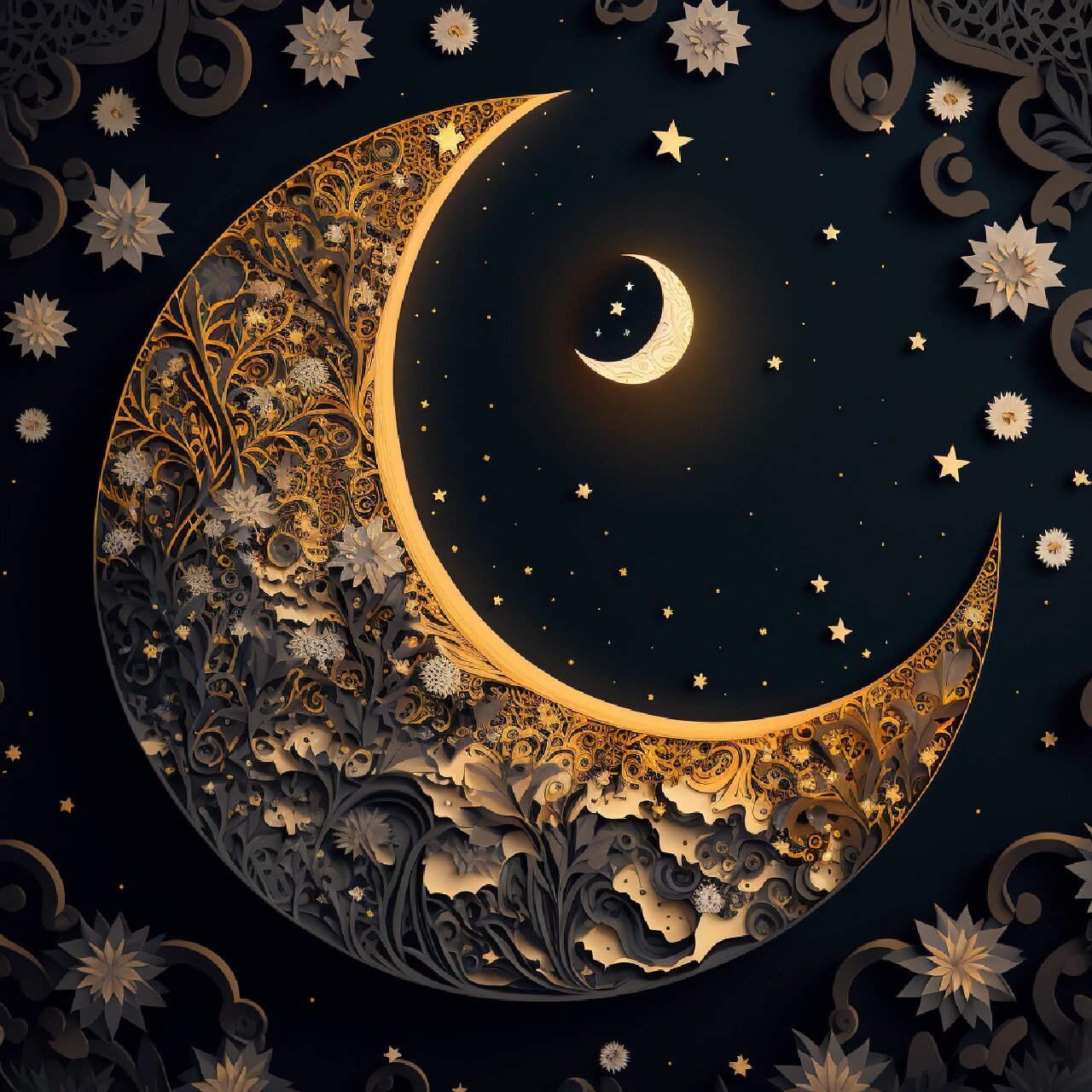 手工|剪纸艺术|夜晚 星空 月亮