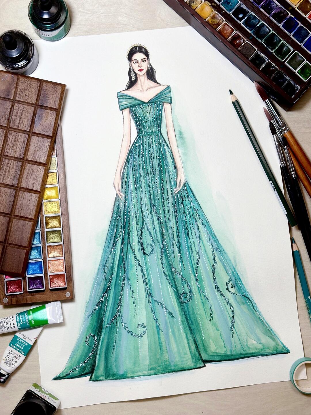 时装画|手绘高定礼服🌿