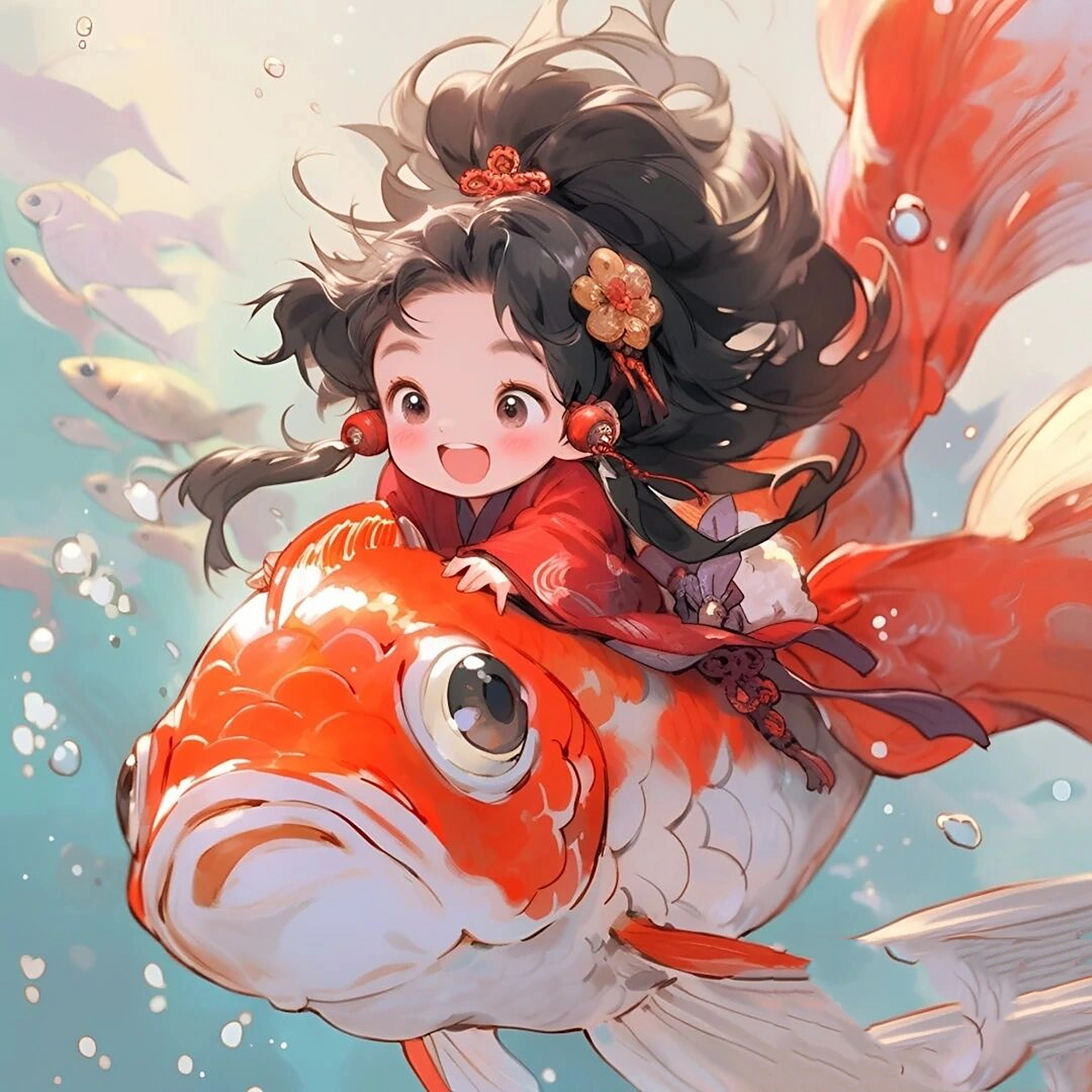 锦鲤连连|女生可爱动漫头像 让谦卑的人,活得越高贵.