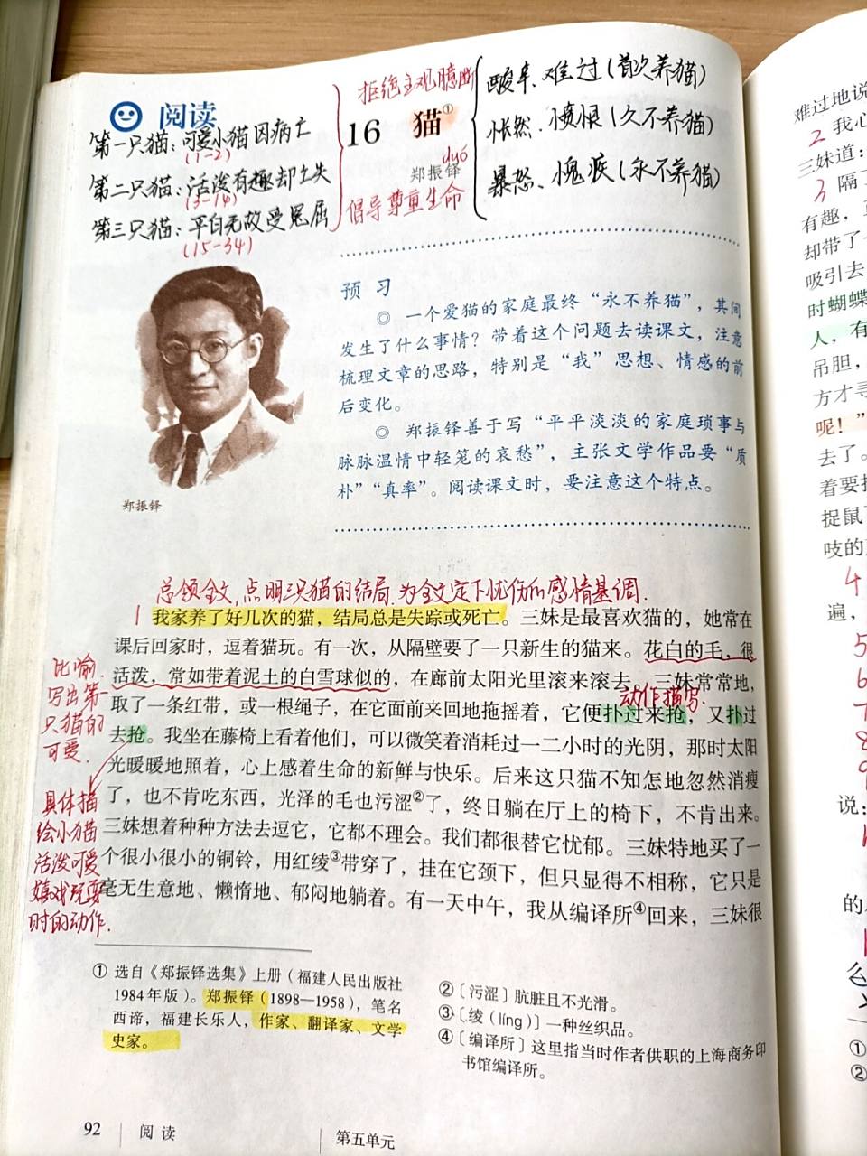 【课堂笔记】初一上语文 16《猫》