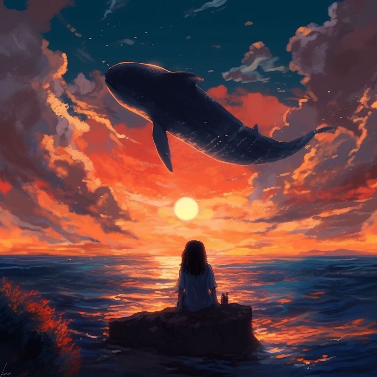 ai 微信头像 | 海边夕阳下的孤独女孩 在这个美好的时刻,我遇见了一个